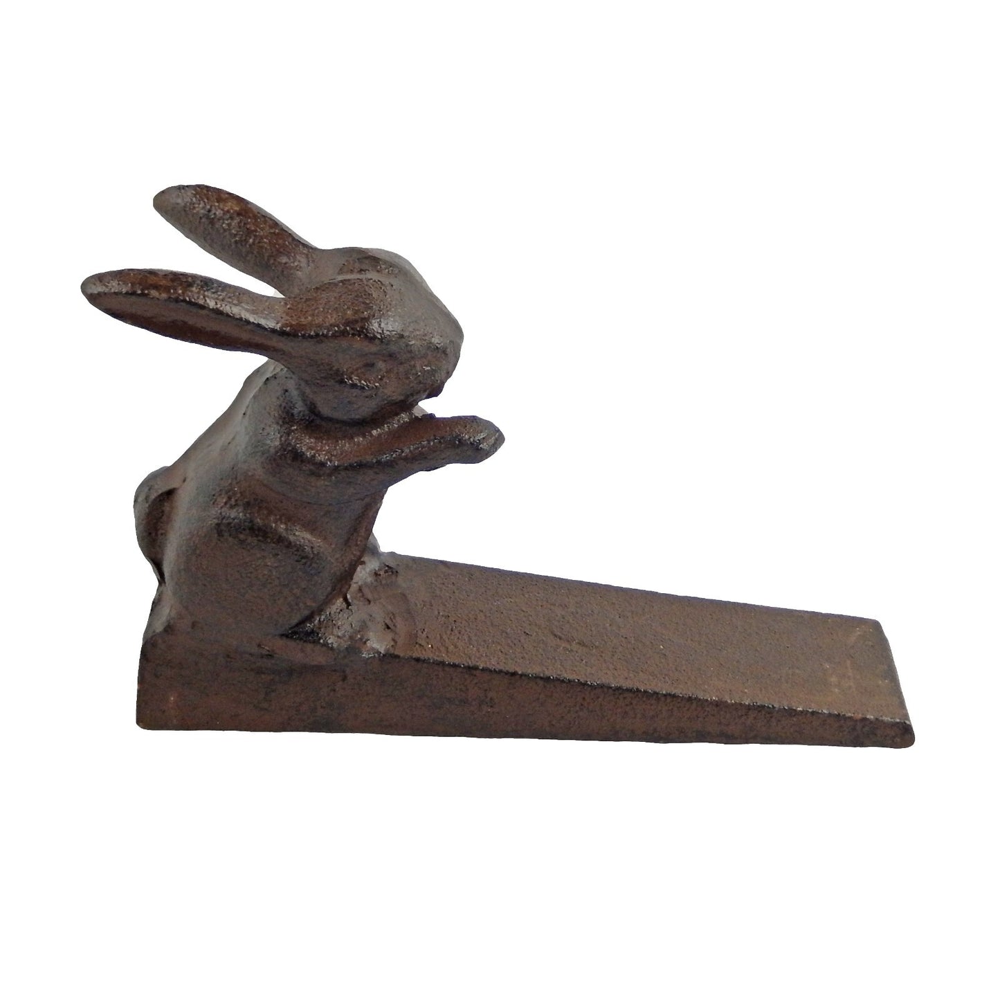Metal Cast Iron Bunny Rabbit Doorstop Wedge Rustic Antique Brown Finish