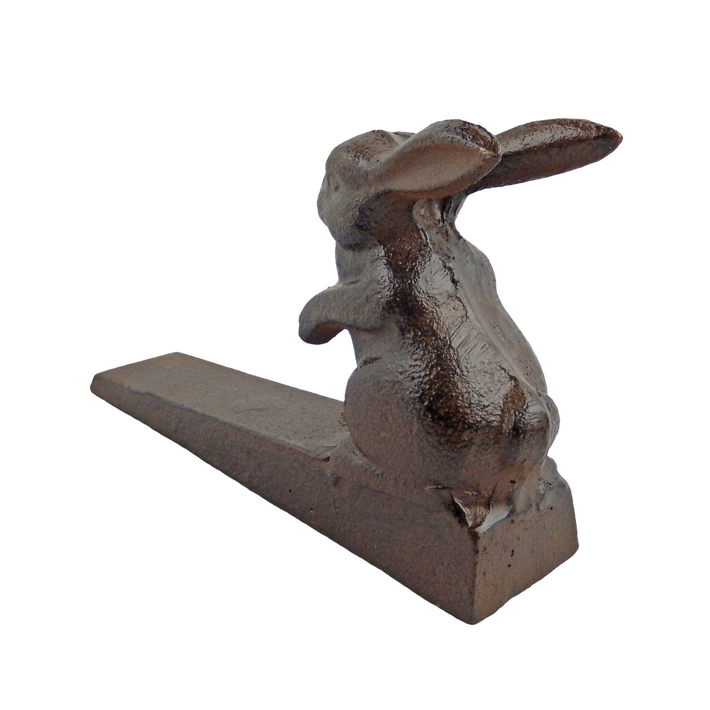 Metal Cast Iron Bunny Rabbit Doorstop Wedge Rustic Antique Brown Finish