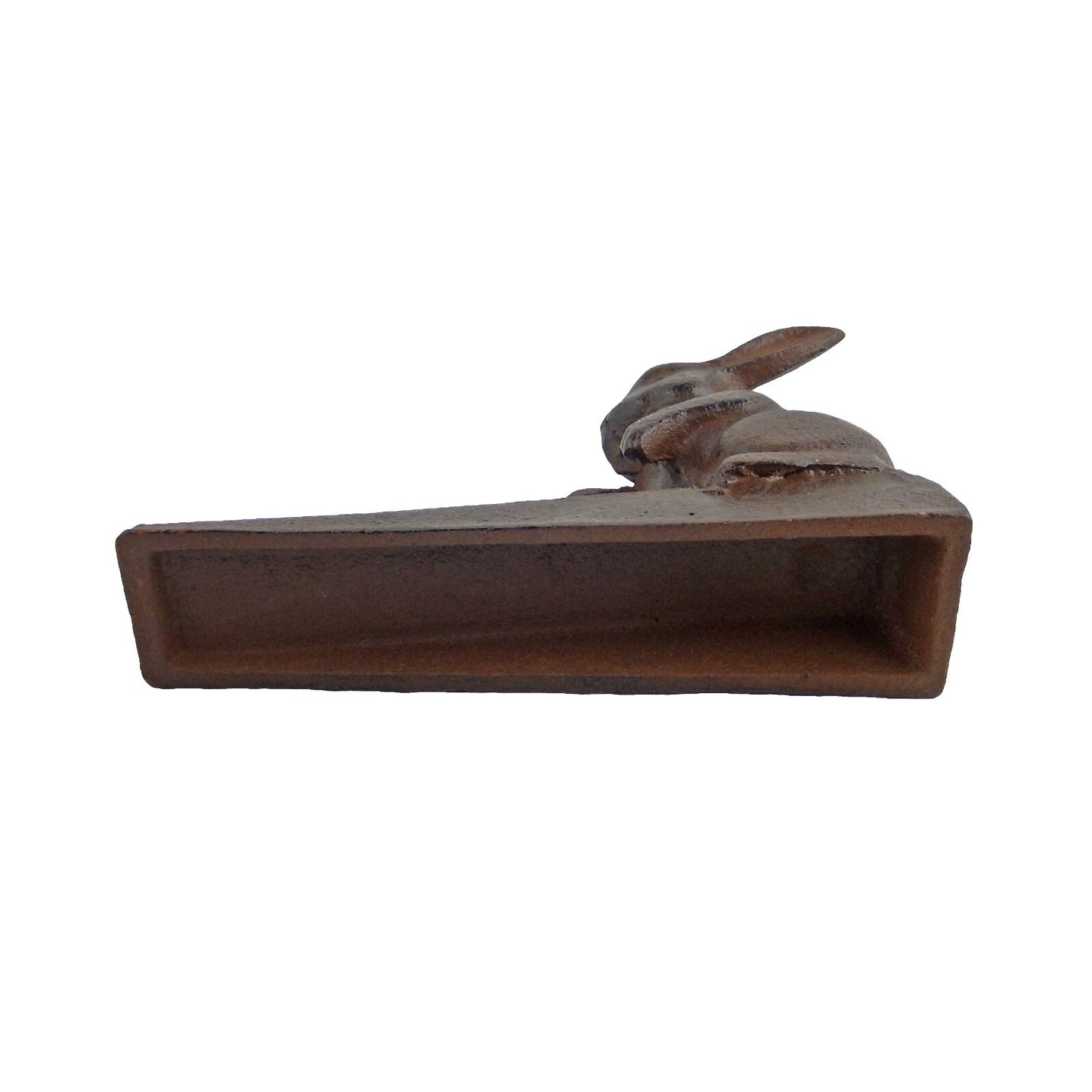 Metal Cast Iron Bunny Rabbit Doorstop Wedge Rustic Antique Brown Finish