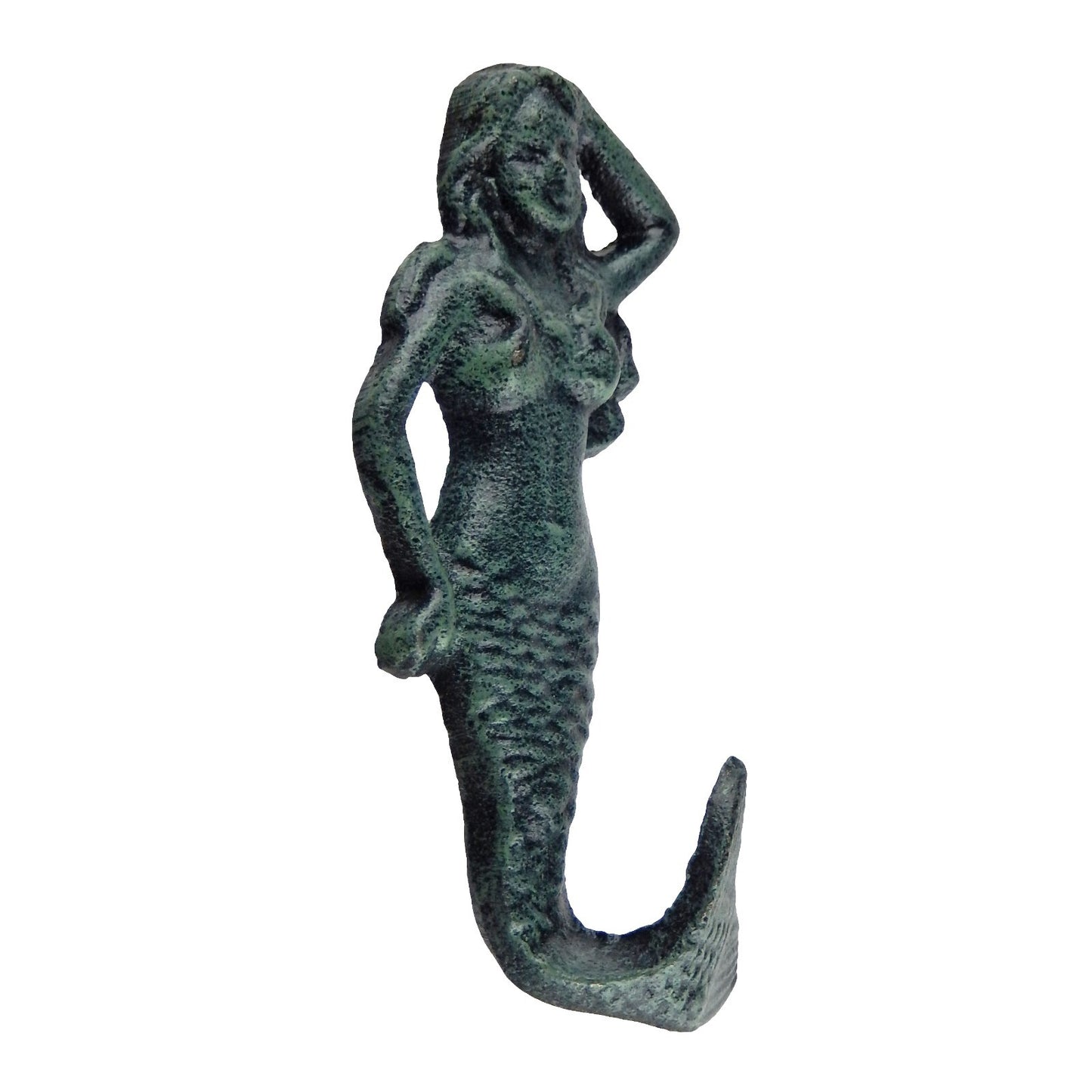 Cast Iron Mermaid Nautical Wall Decor Hook Towel Coat Hanger Verdigris Green