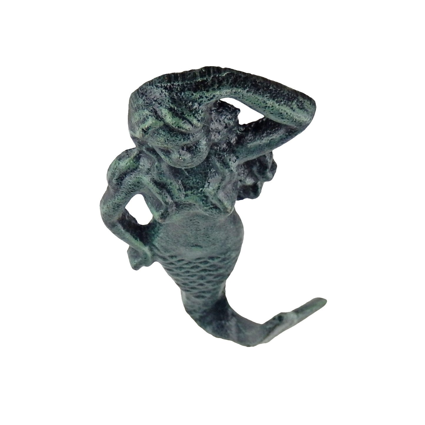 Cast Iron Mermaid Nautical Wall Decor Hook Towel Coat Hanger Verdigris Green