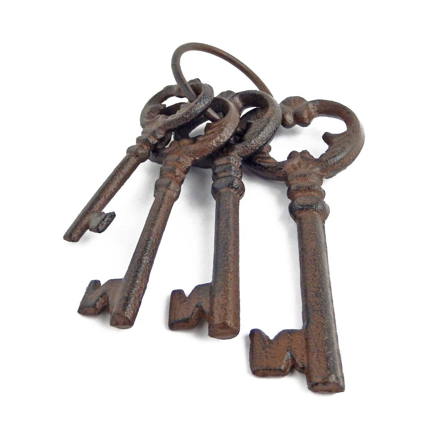 Metal Cast Iron Decorative Jailer's Skeleton 4 Keys On Ring Rustic Antique Style