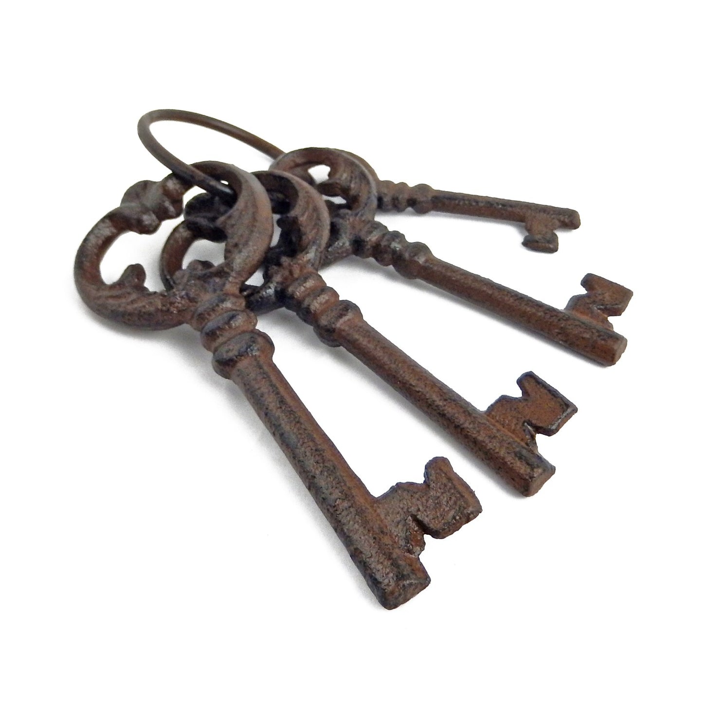 Metal Cast Iron Decorative Jailer's Skeleton 4 Keys On Ring Rustic Antique Style
