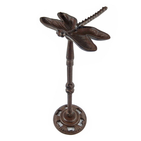 Metal Cast Iron Dragonfly Bird Feeder Free Standing Garden Decor 16.5 inch Tall