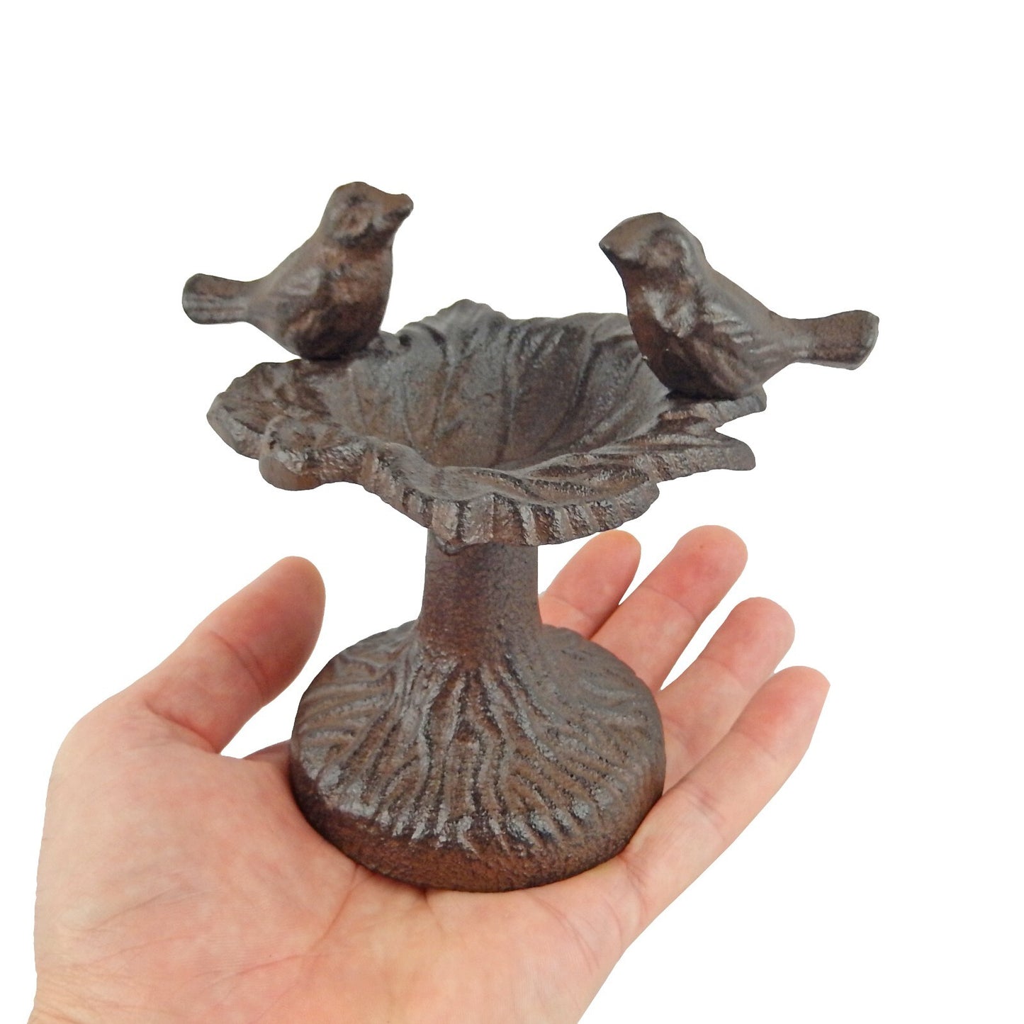 Small Cast Iron Leaf Perched Birds Feeder Free Standing Garden Porch Decor