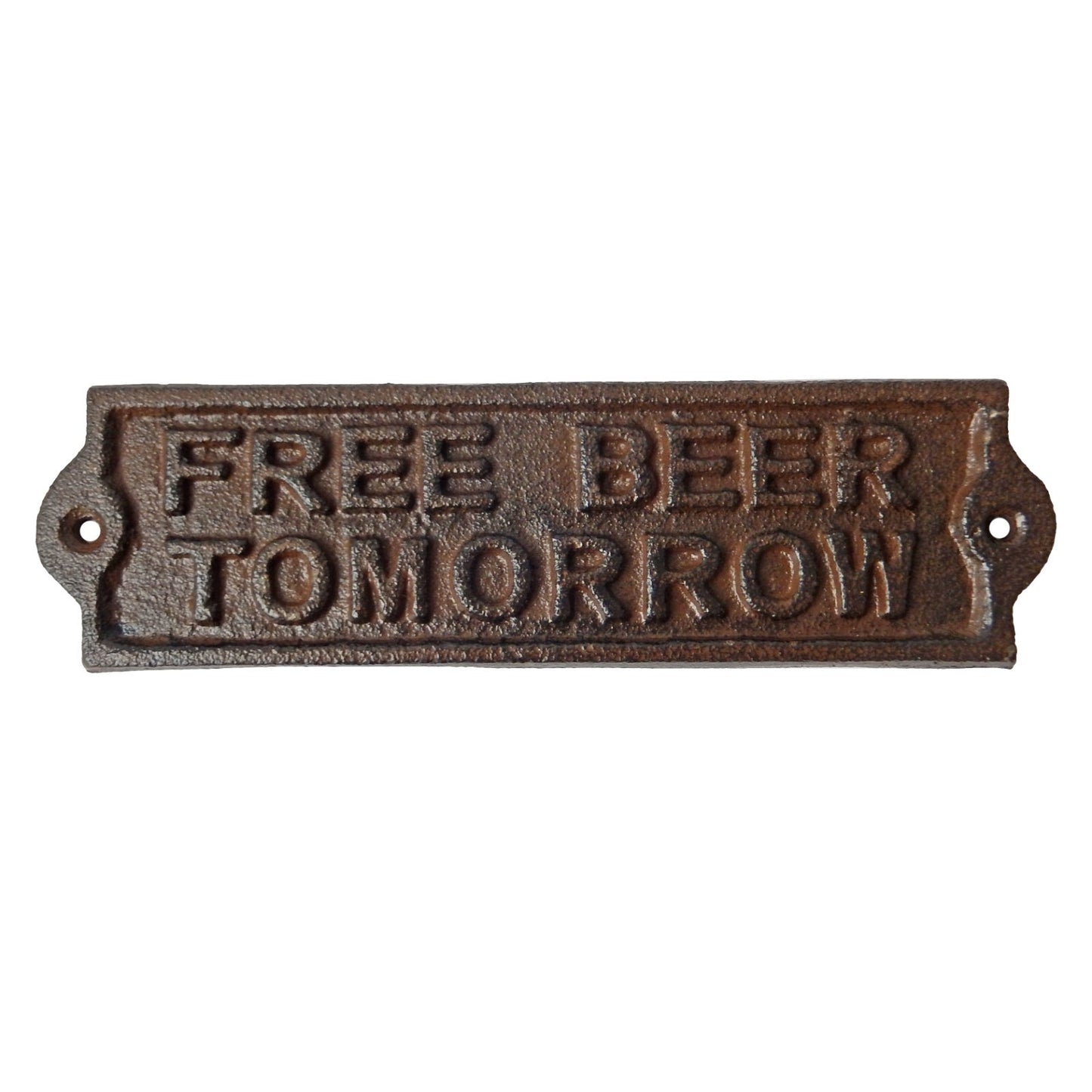 Rustic Brown Cast Iron Free Beer Tomorrow Wall Decor Sign Bar Man Cave 8 inch