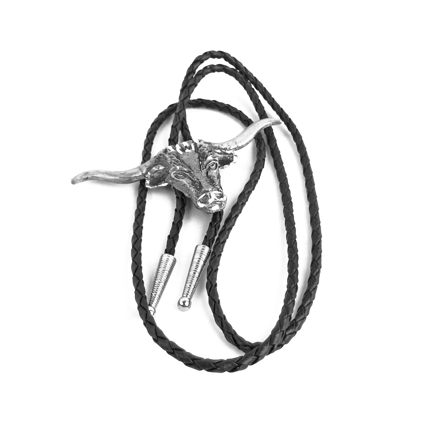 Steer Head Bolo Tie Western Longhorn Silver Tone 36 inch Black Cord USA Made
