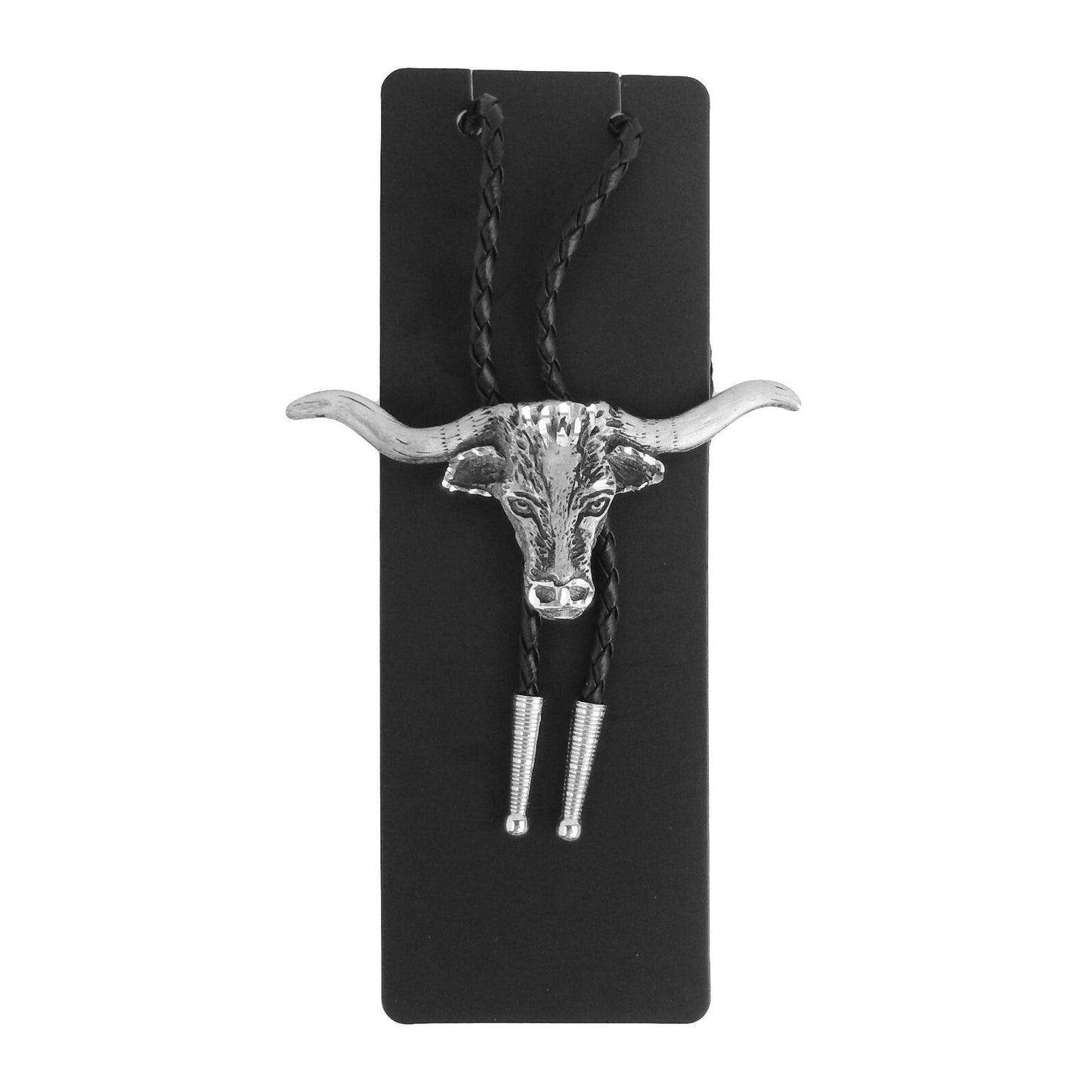 Steer Head Bolo Tie Western Longhorn Silver Tone 36 inch Black Cord USA Made