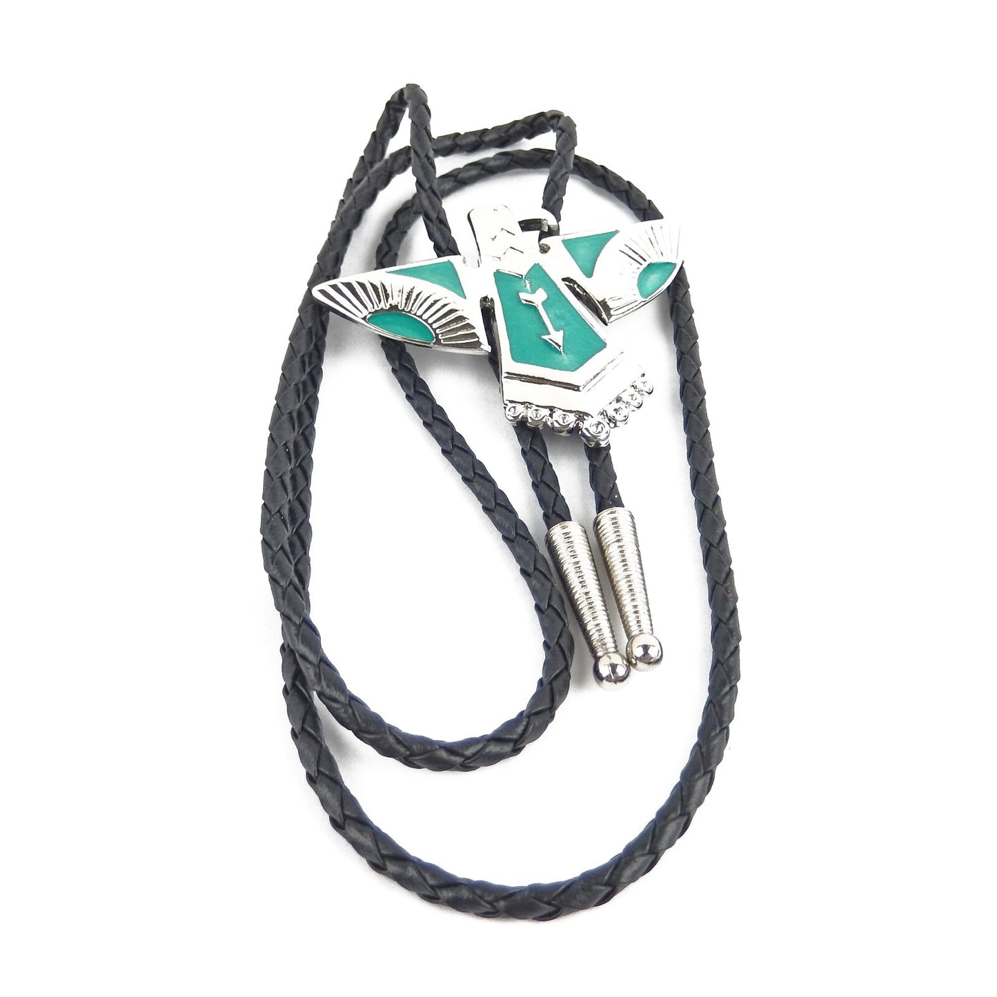 Thunderbird Eagle Bolo Tie Silver Plated Blue Enamel 36 inch Black Cord USA Made