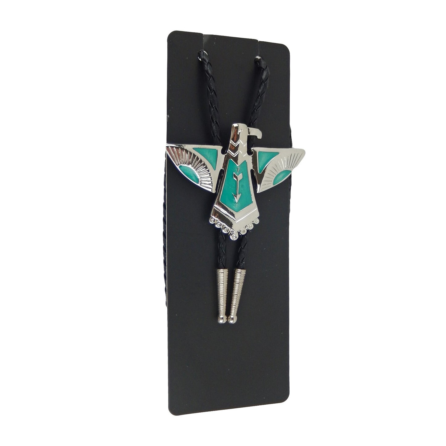Thunderbird Eagle Bolo Tie Silver Plated Blue Enamel 36 inch Black Cord USA Made