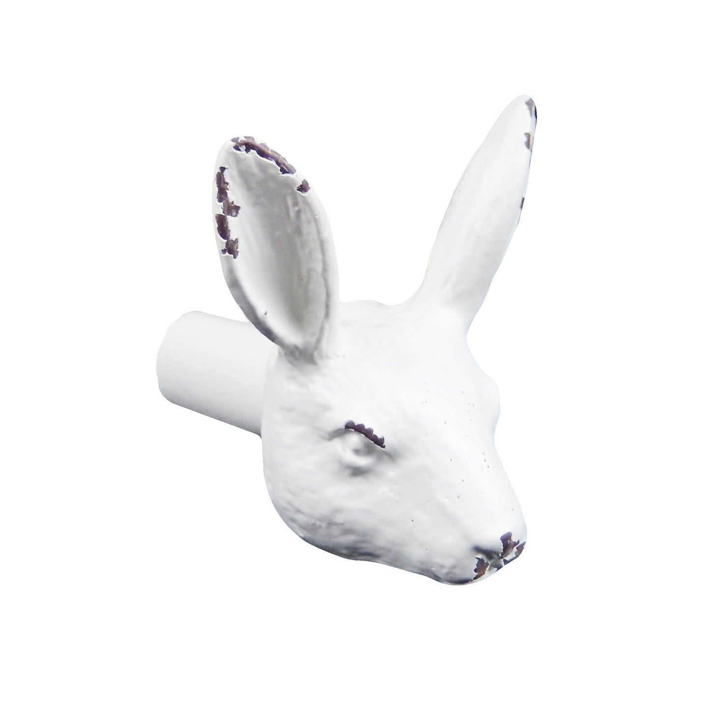 Small Cast Iron White Bunny Rabbit Cabinet Drawer Knob Pull Antique Style 1.5 in