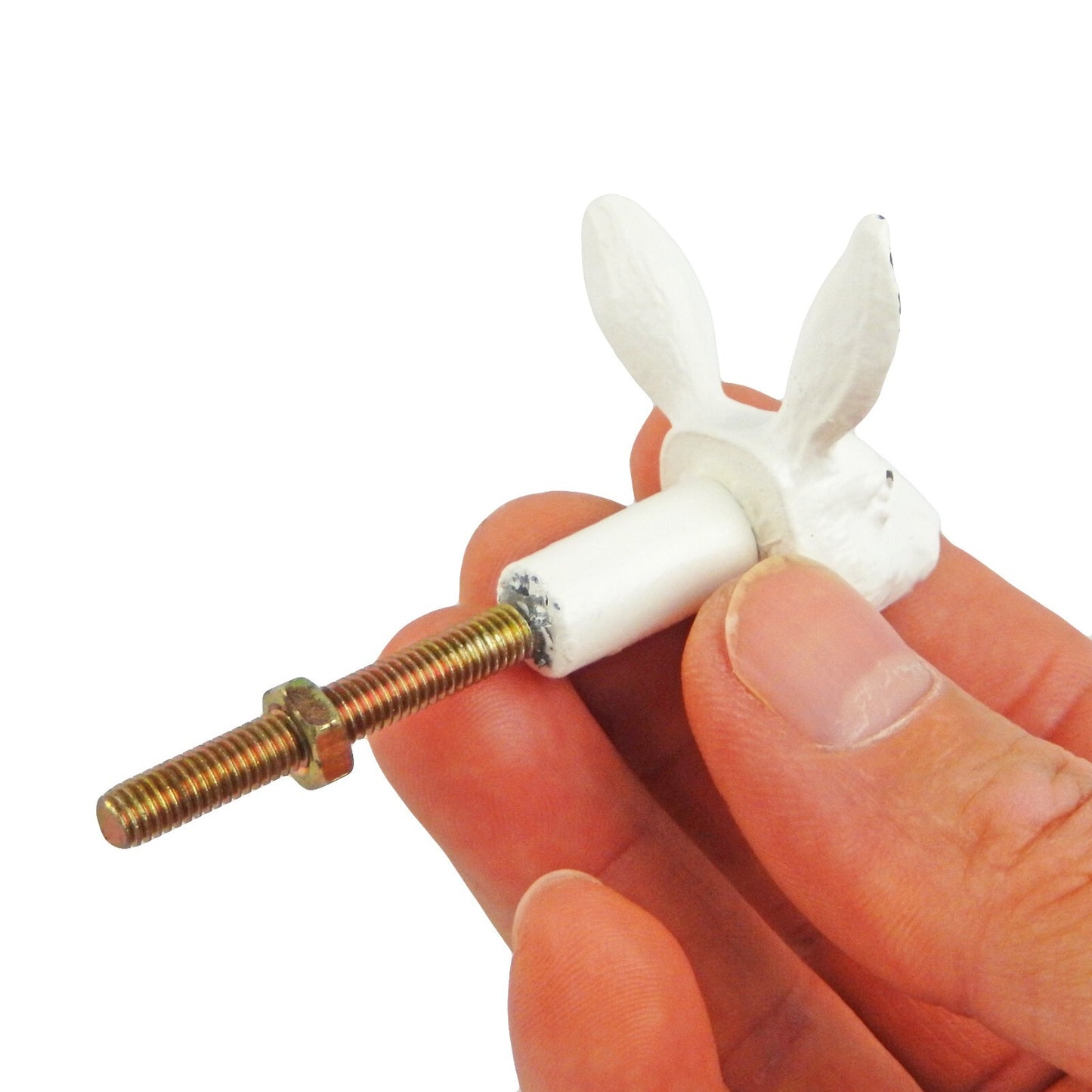 Small Cast Iron White Bunny Rabbit Cabinet Drawer Knob Pull Antique Style 1.5 in