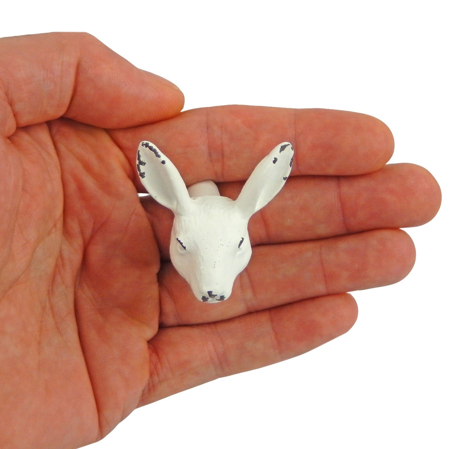 Small Cast Iron White Bunny Rabbit Cabinet Drawer Knob Pull Antique Style 1.5 in