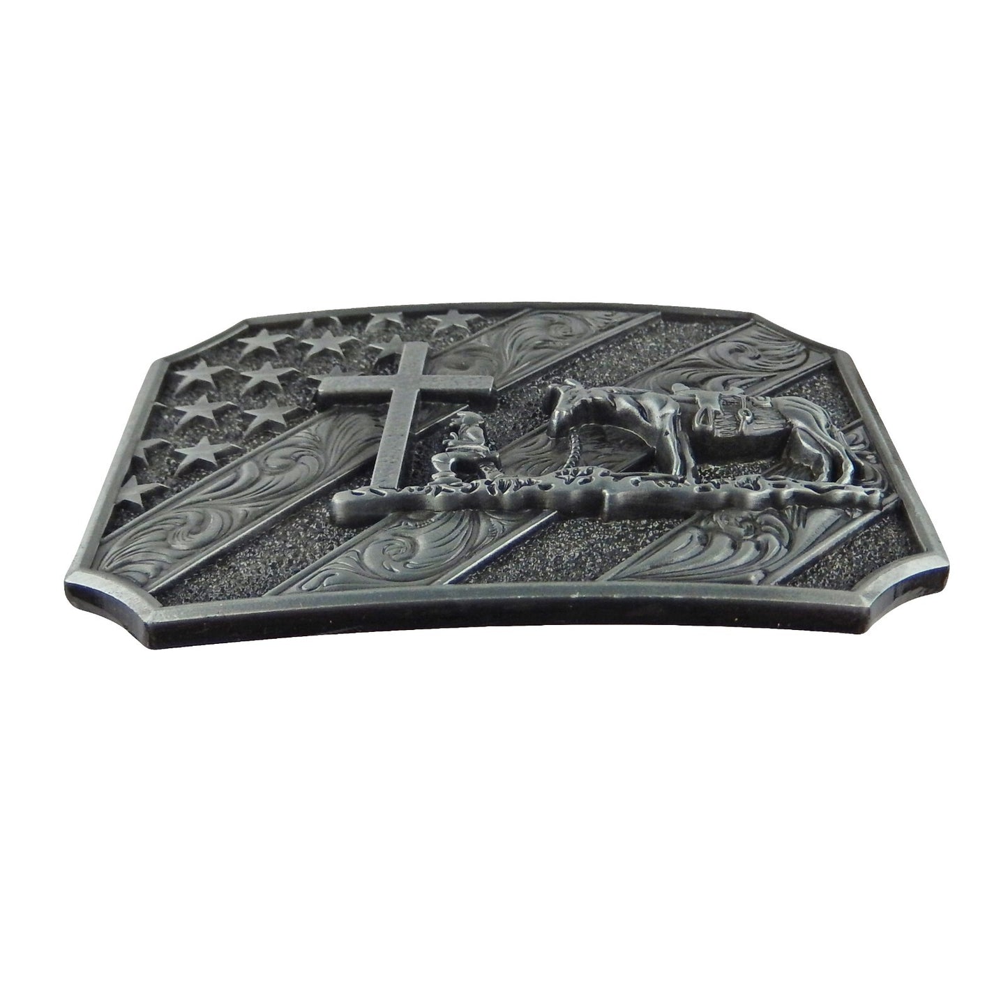 Kneeling Praying Cowboy Star Cross Belt Buckle Antique Silver Fits 1.5 inch Belt