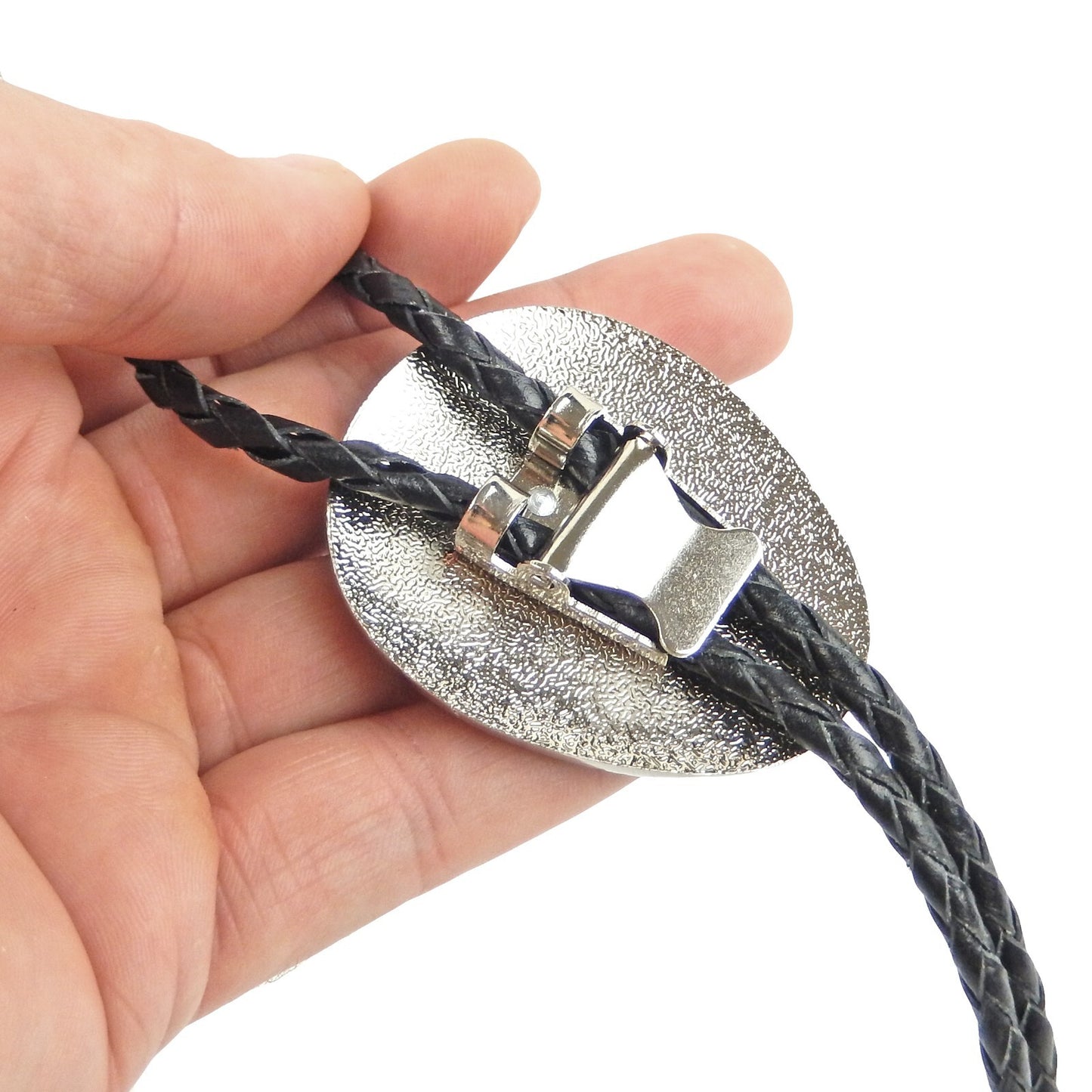 Oval Black Onyx Natural Stone Bolo Tie Silver Color 40 inch Black Leather Cord