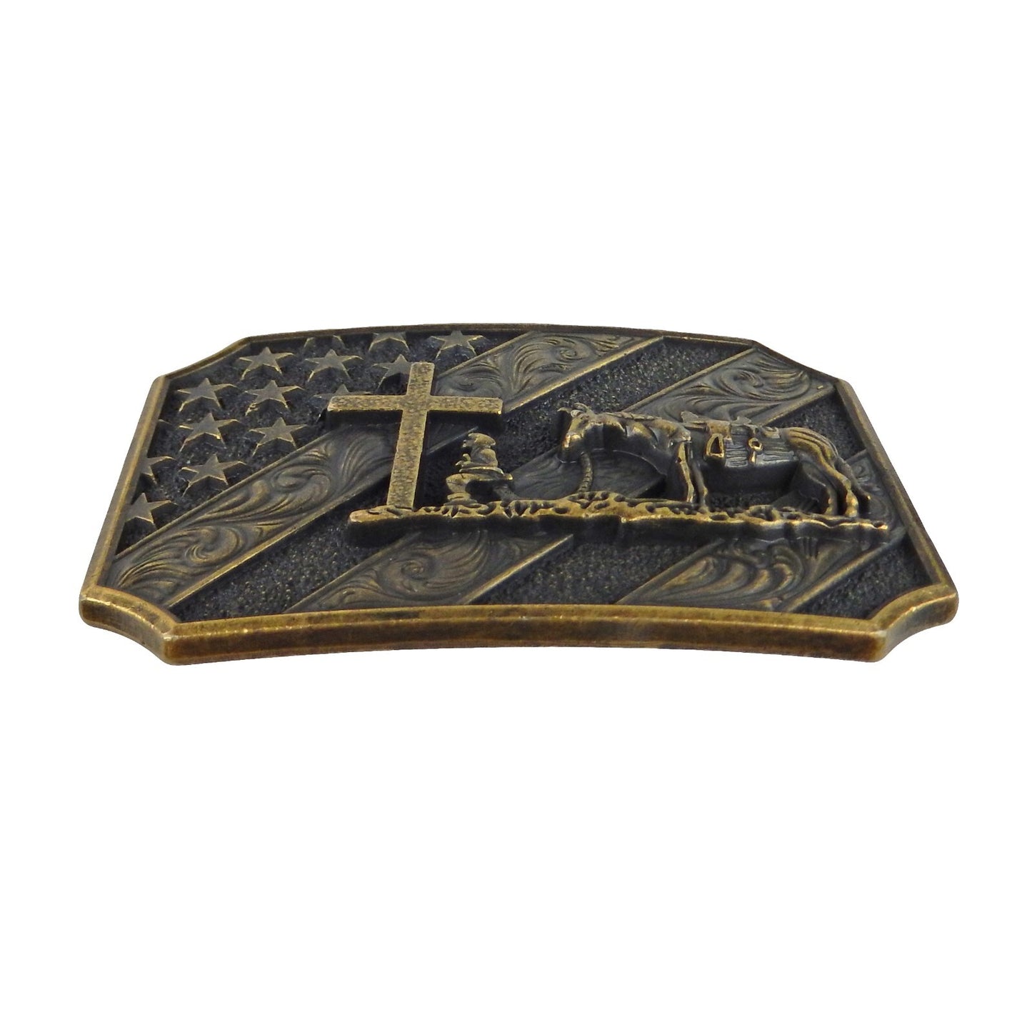 Kneeling Praying Cowboy Star Cross Belt Buckle Antique Bronze Fits 1.5 inch Belt