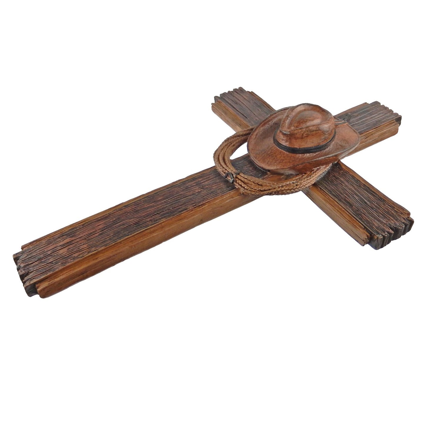Rustic Old West Western Cowboy Hat Rope Wall Cross Decor Wood Look 15.75 inch
