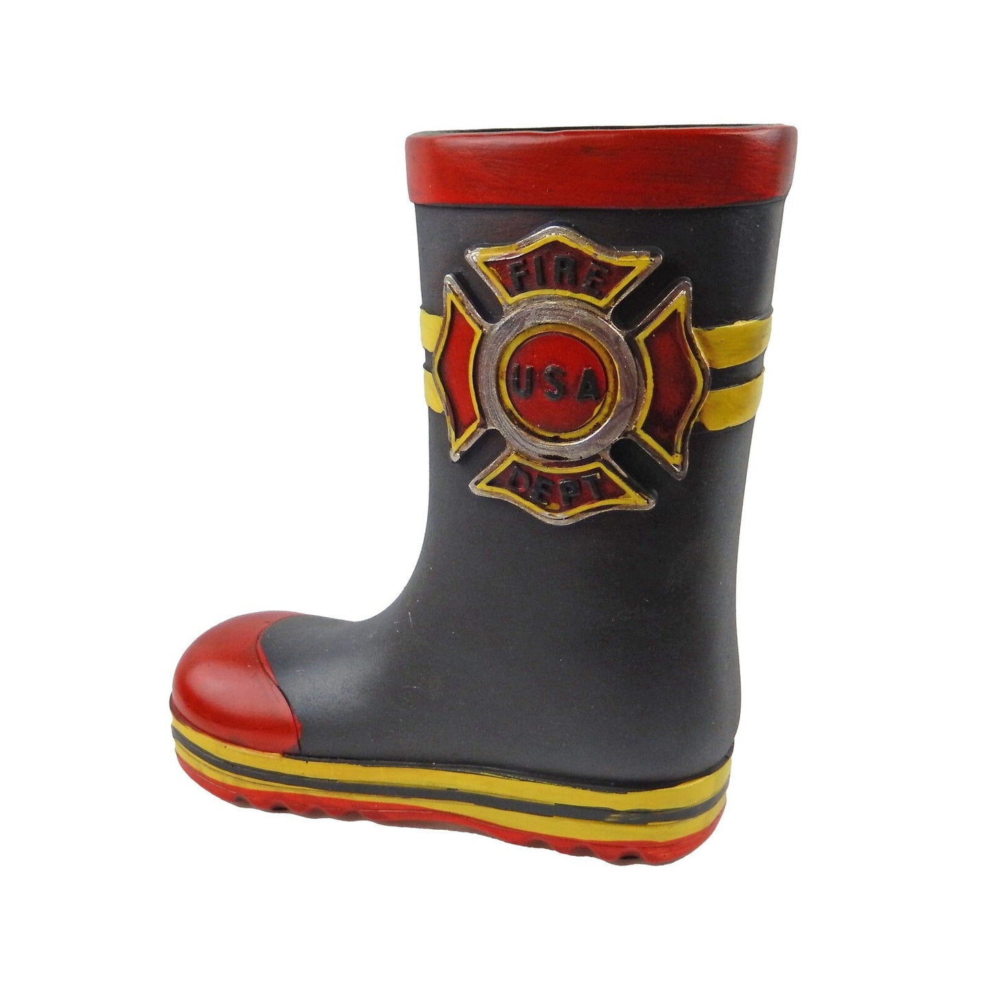 Rustic Firefighter Fireman Boot Vase Flower Holder Hand Painted 6 3/4" Tall