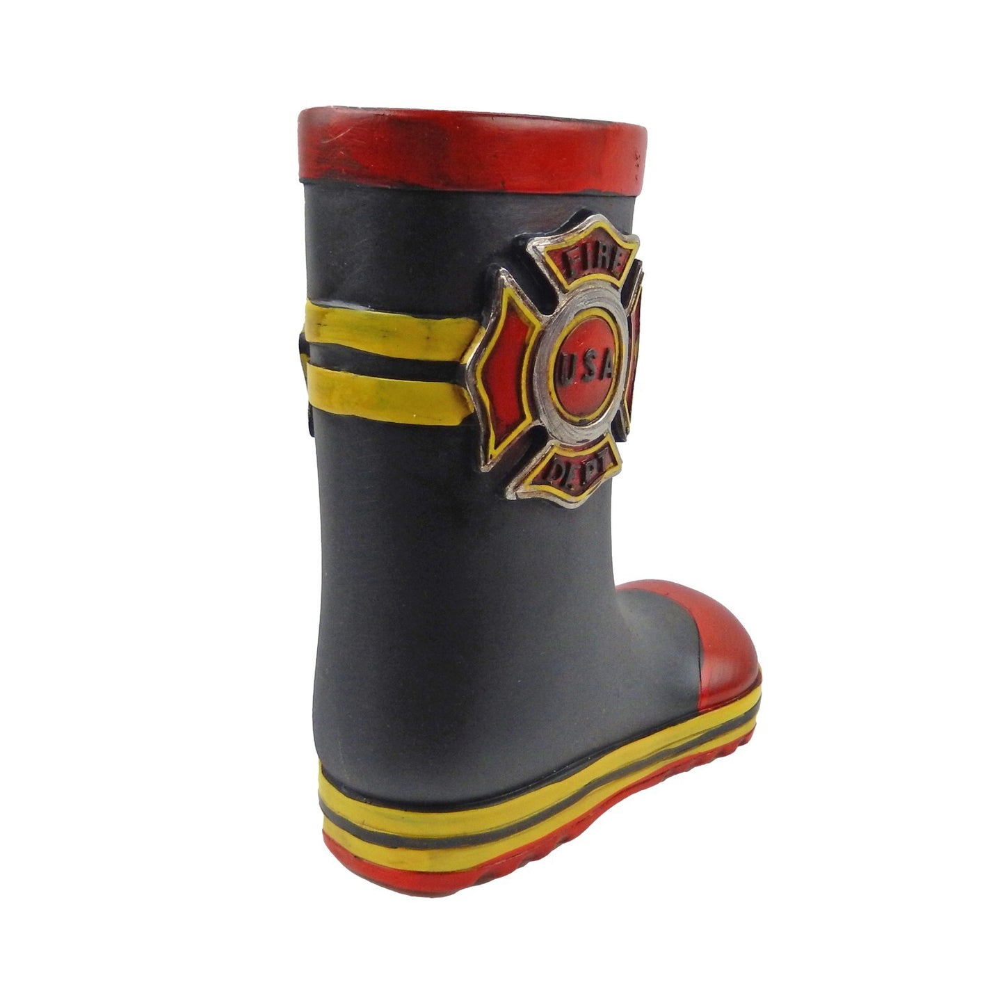 Rustic Firefighter Fireman Boot Vase Flower Holder Hand Painted 6 3/4" Tall