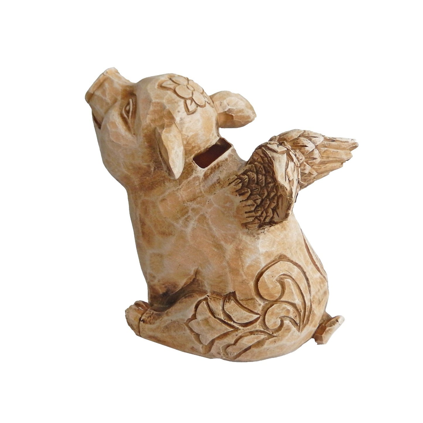 Polyresin Angel Wings Flying Pig Piggy Bank Shelf Sitter Figurine Carved Look 5"