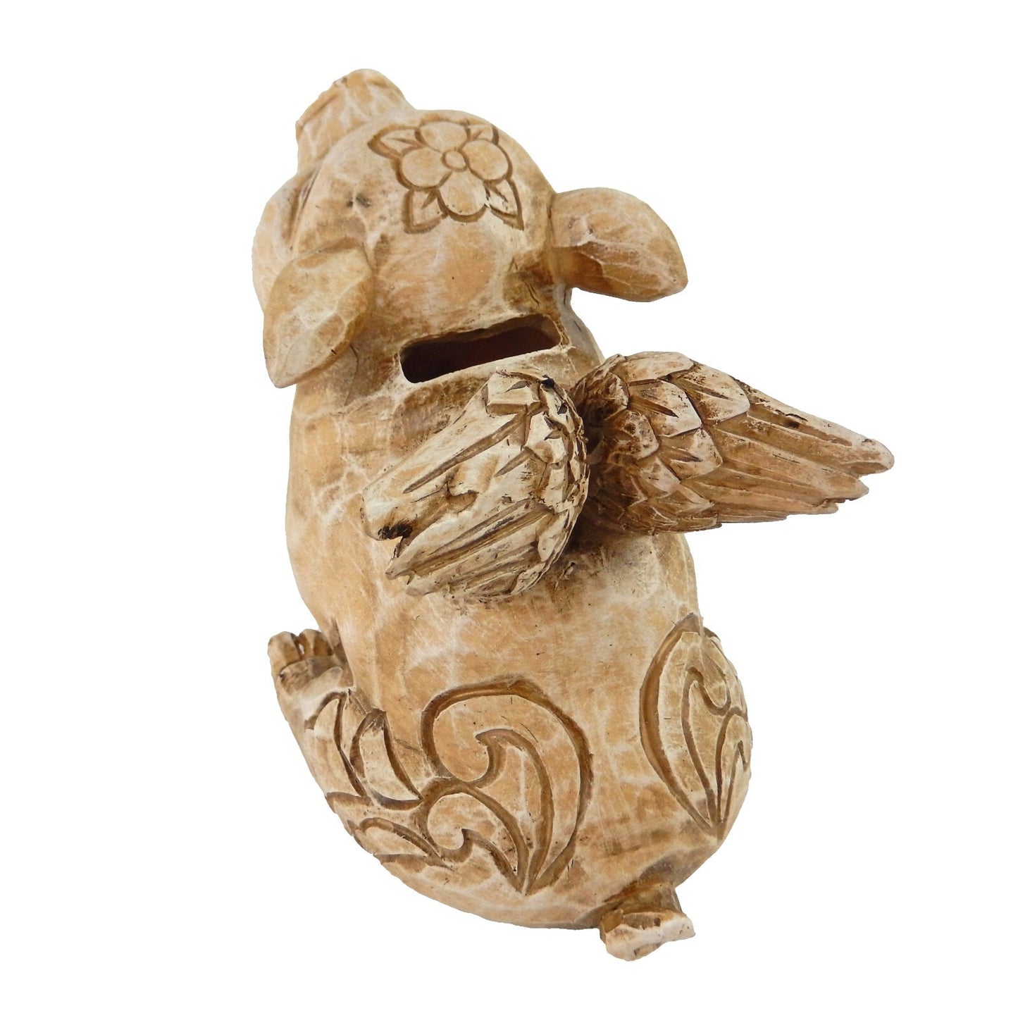 Polyresin Angel Wings Flying Pig Piggy Bank Shelf Sitter Figurine Carved Look 5"