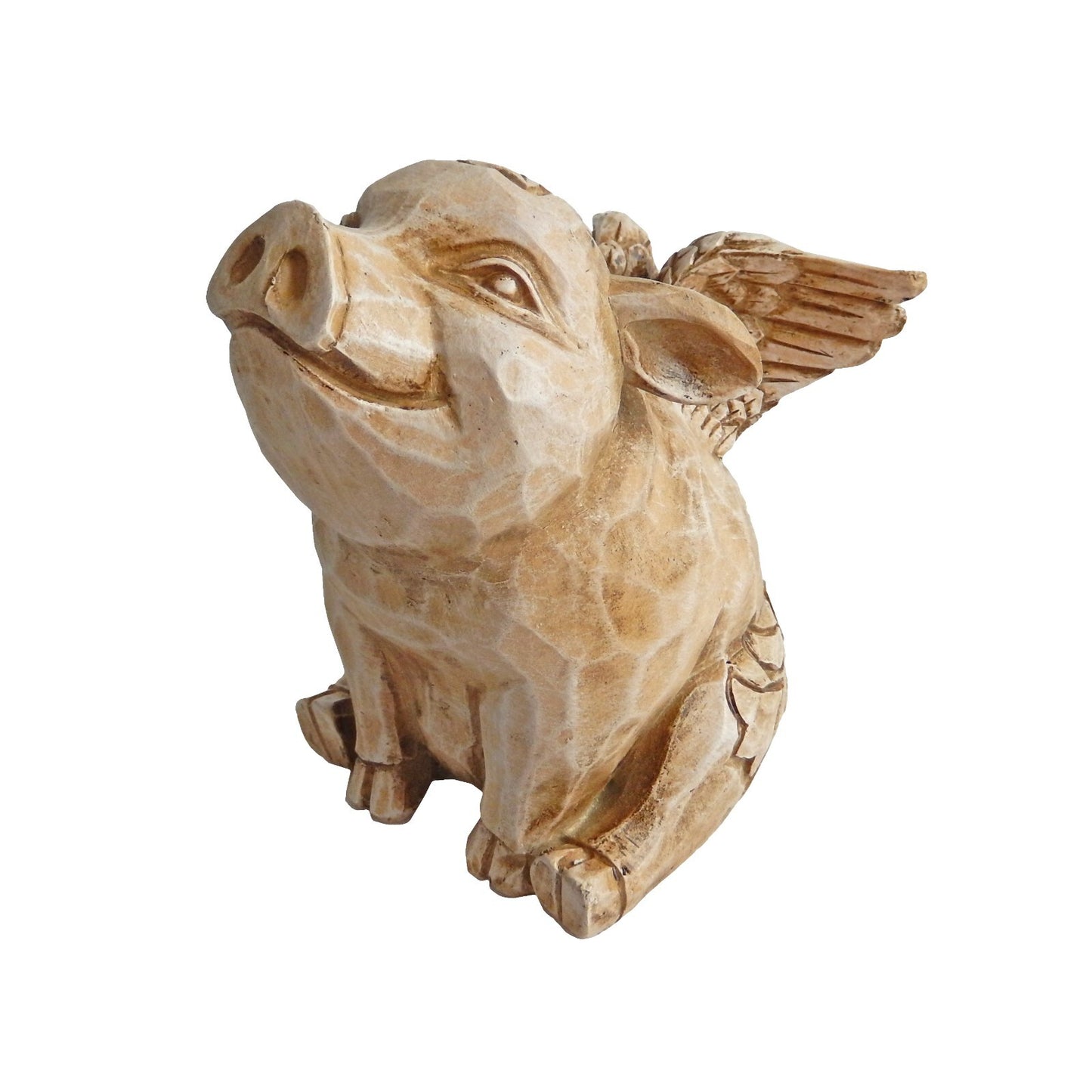 Polyresin Angel Wings Flying Pig Piggy Bank Shelf Sitter Figurine Carved Look 5"
