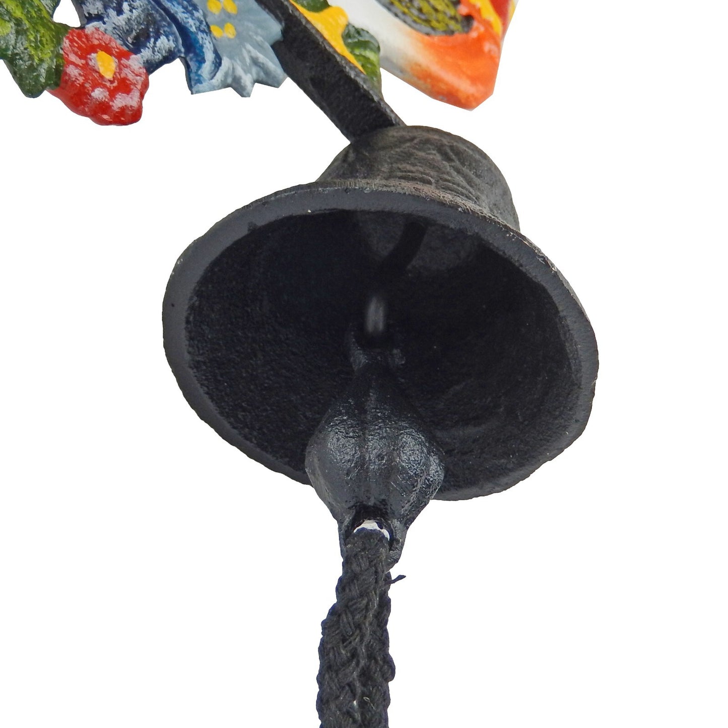 Small Cast Iron Metal Rooster Dinner Bell Hand Painted Flower Post or Wall Mount