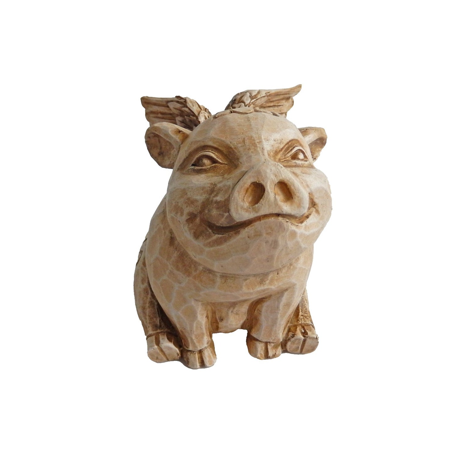 Polyresin Angel Wings Flying Pig Piggy Bank Shelf Sitter Figurine Carved Look 5"