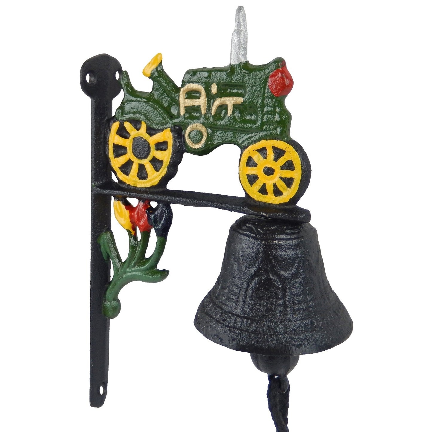 Small Cast Iron John Deere Tractor Dinner Bell Hand Painted Wall or Post Mounted