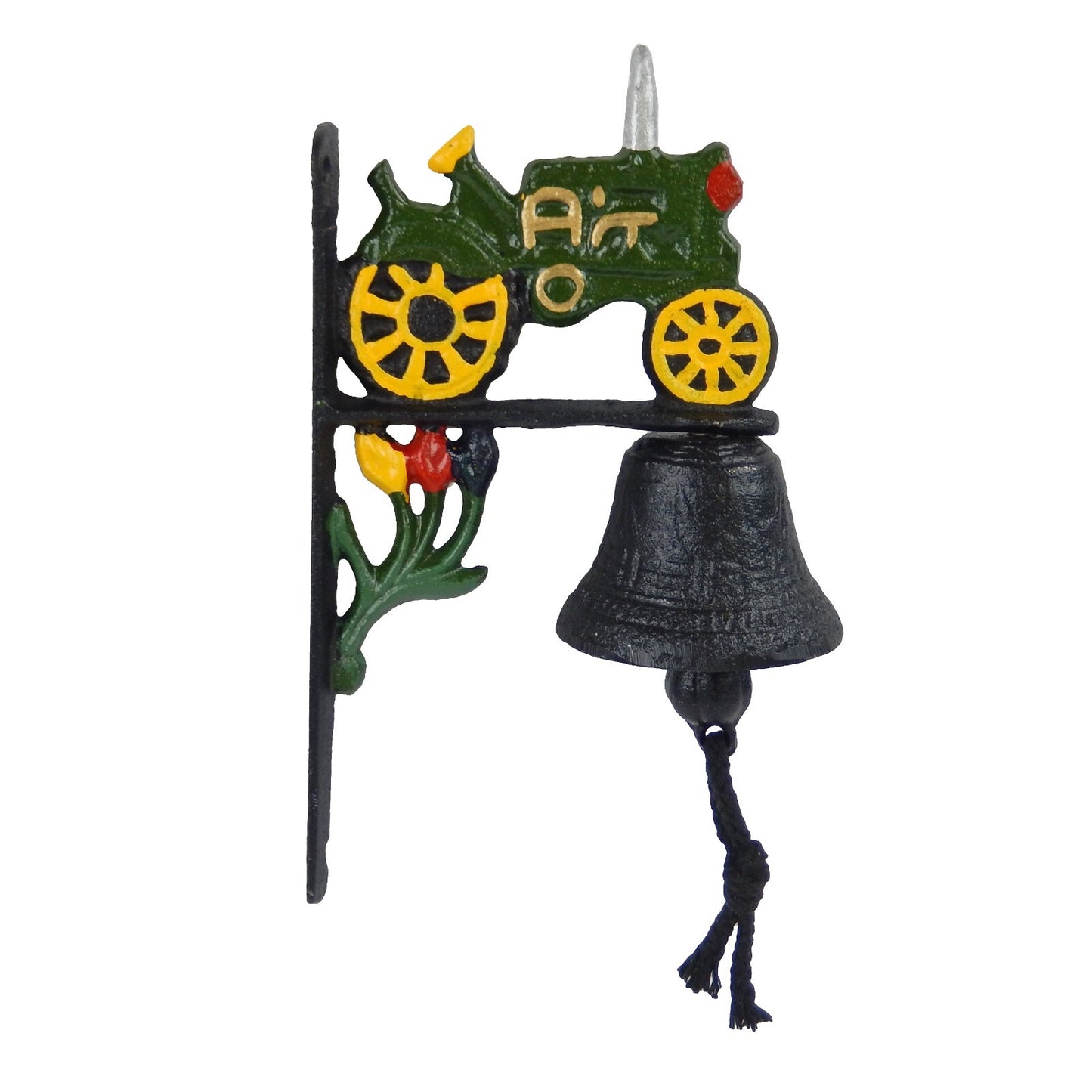 Small Cast Iron John Deere Tractor Dinner Bell Hand Painted Wall or Post Mounted