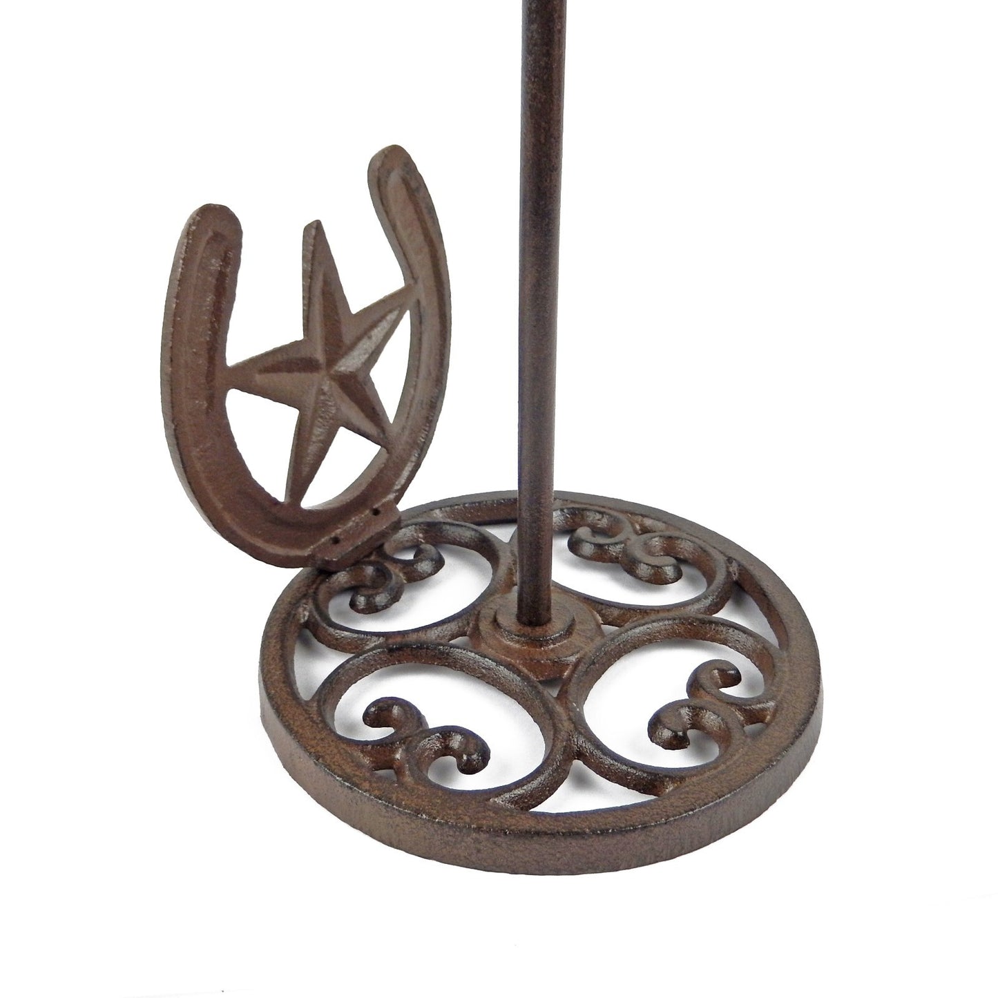 Rustic Iron Metal Star Horseshoe Scrolls Table Paper Towel Roll Holder Brown