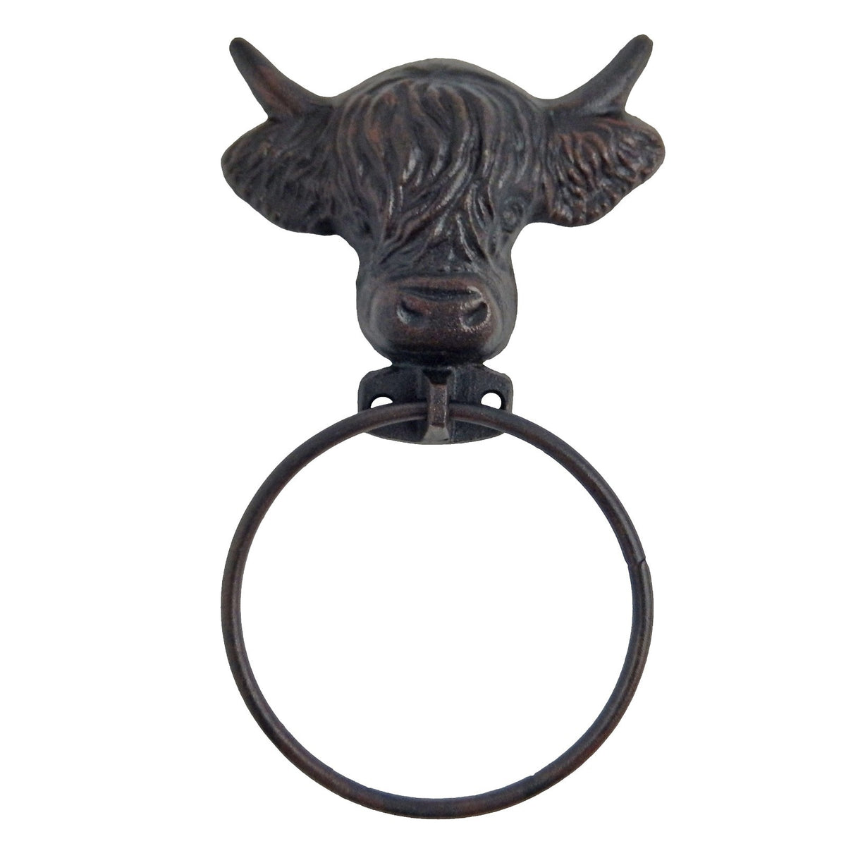 Cast Iron Metal Cow Head Towel Ring Hanger Rustic Farm Antique Style Wall Mount