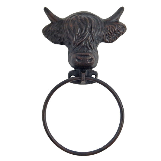 Cast Iron Metal Cow Head Towel Ring Hanger Rustic Farm Antique Style Wall Mount