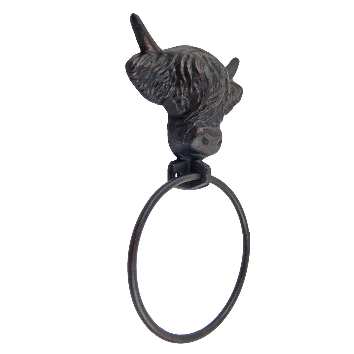 Cast Iron Metal Cow Head Towel Ring Hanger Rustic Farm Antique Style Wall Mount