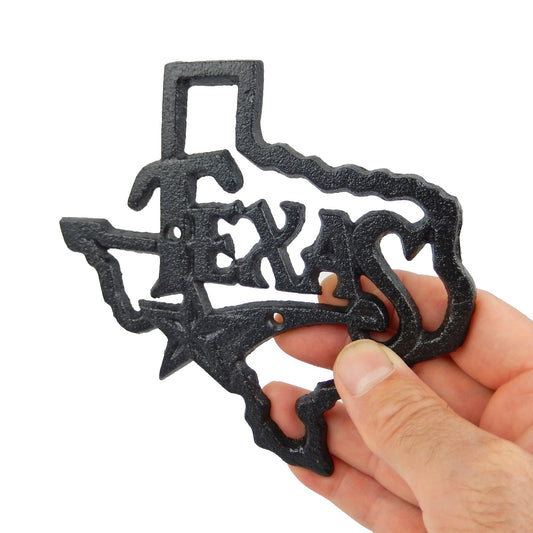 Black Cast Iron Texas Map Outline Star Wall Decor Plaque Souvenir 5.5 inch