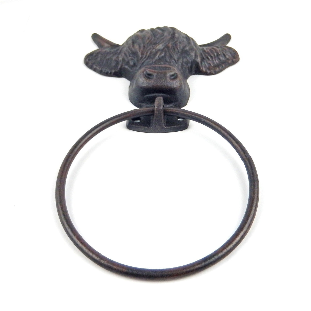Cast Iron Metal Cow Head Towel Ring Hanger Rustic Farm Antique Style Wall Mount