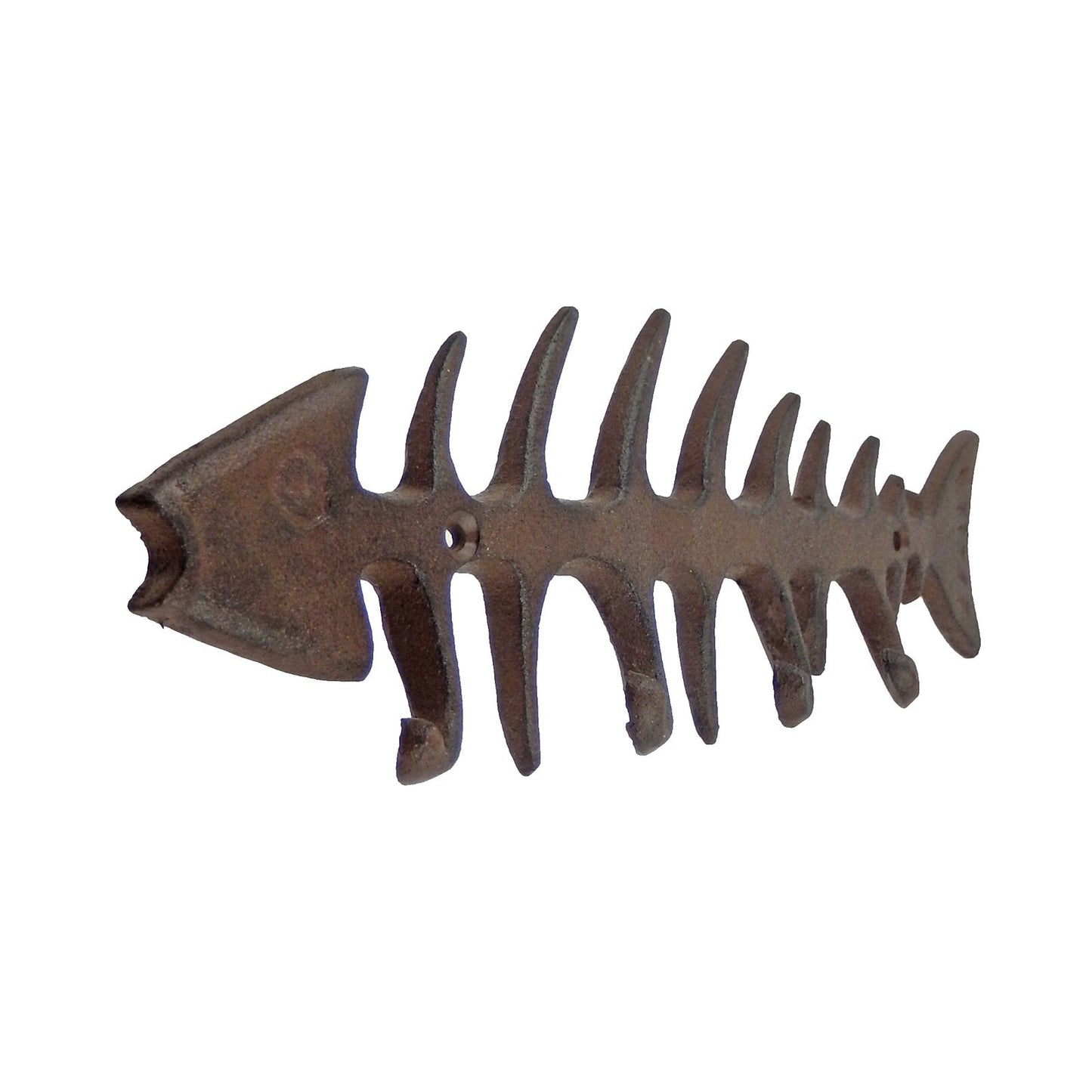 Large Cast Iron Fish Bone Skeleton Wall Hook Rack Key Coat Towel Hanger Brown