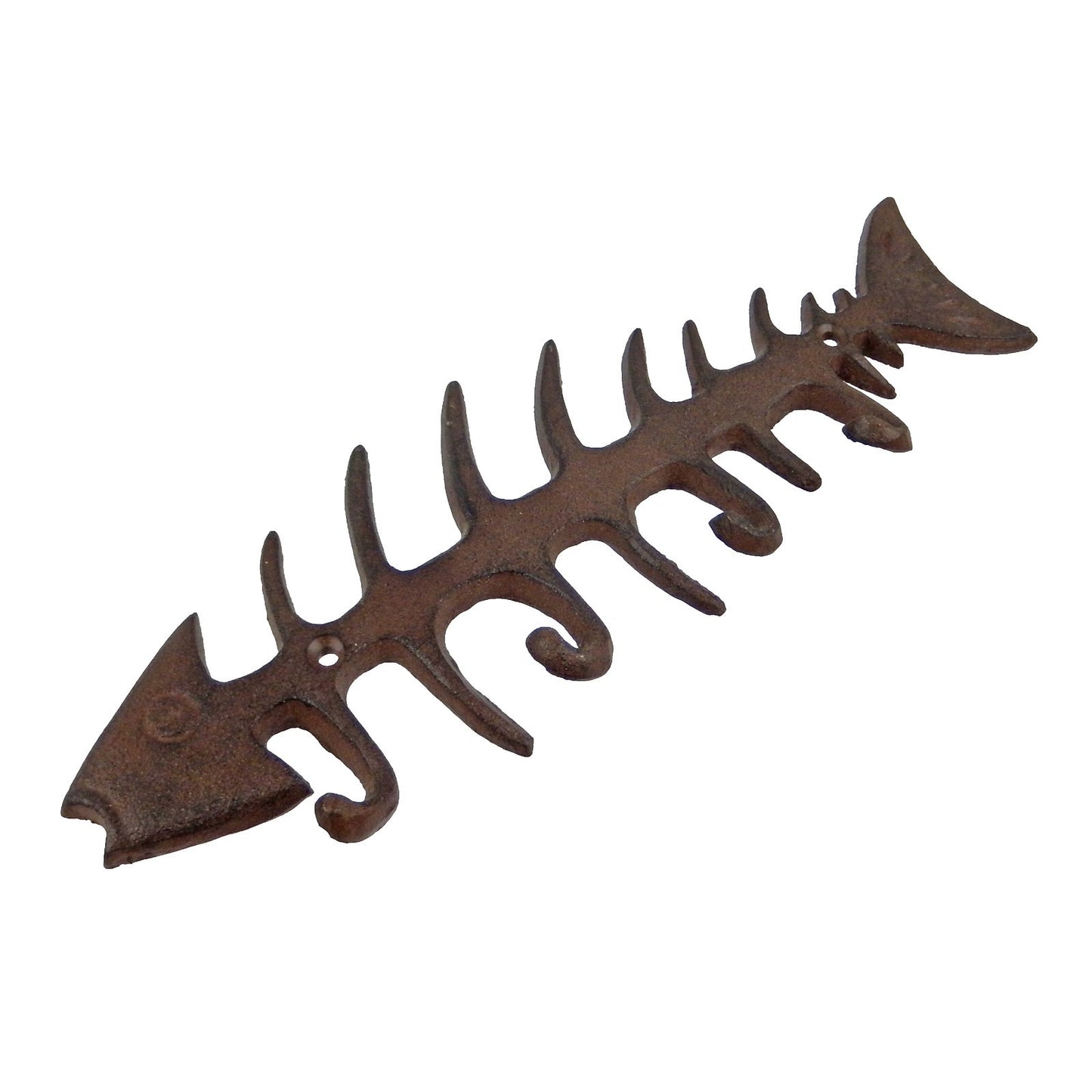 Large Cast Iron Fish Bone Skeleton Wall Hook Rack Key Coat Towel Hanger Brown