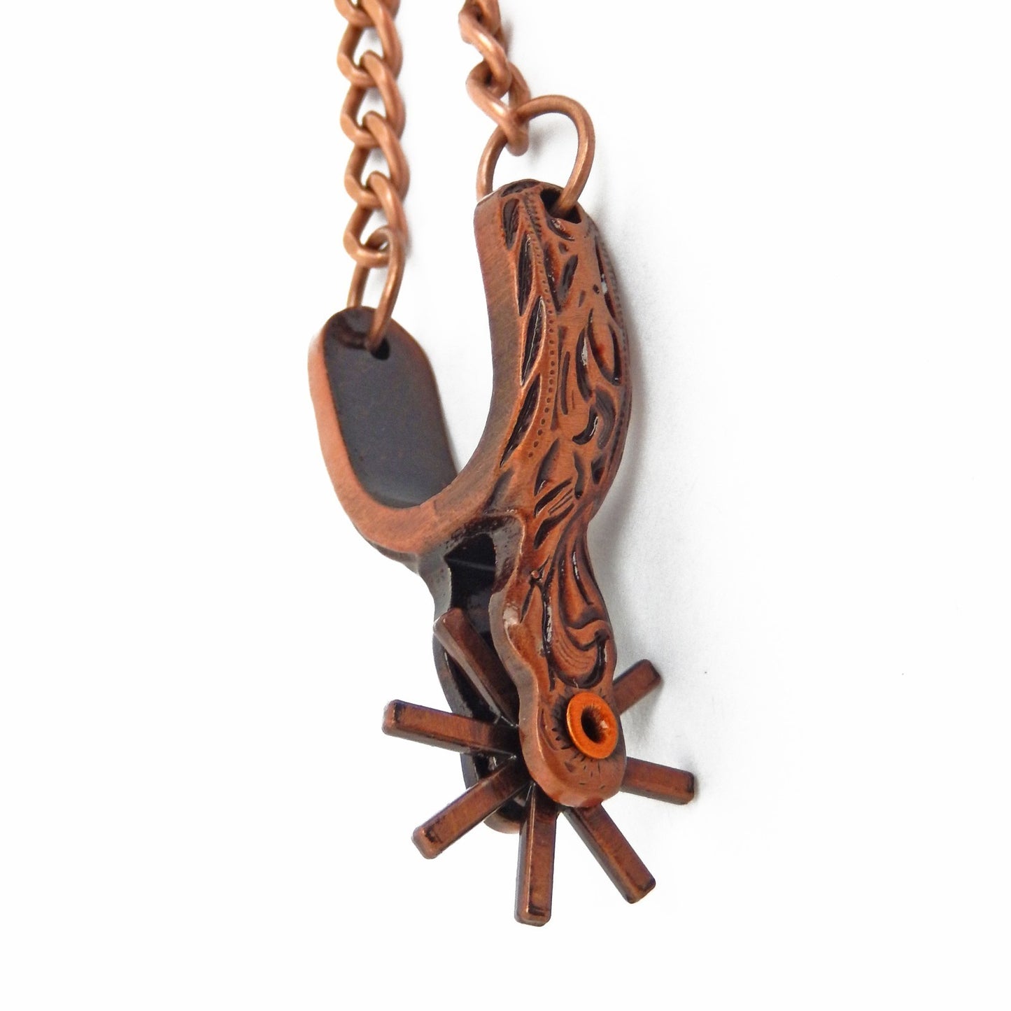 Metal Western Cowboy Spur Keychain Keyring Antique Copper Finish 4 3/4 inch Long