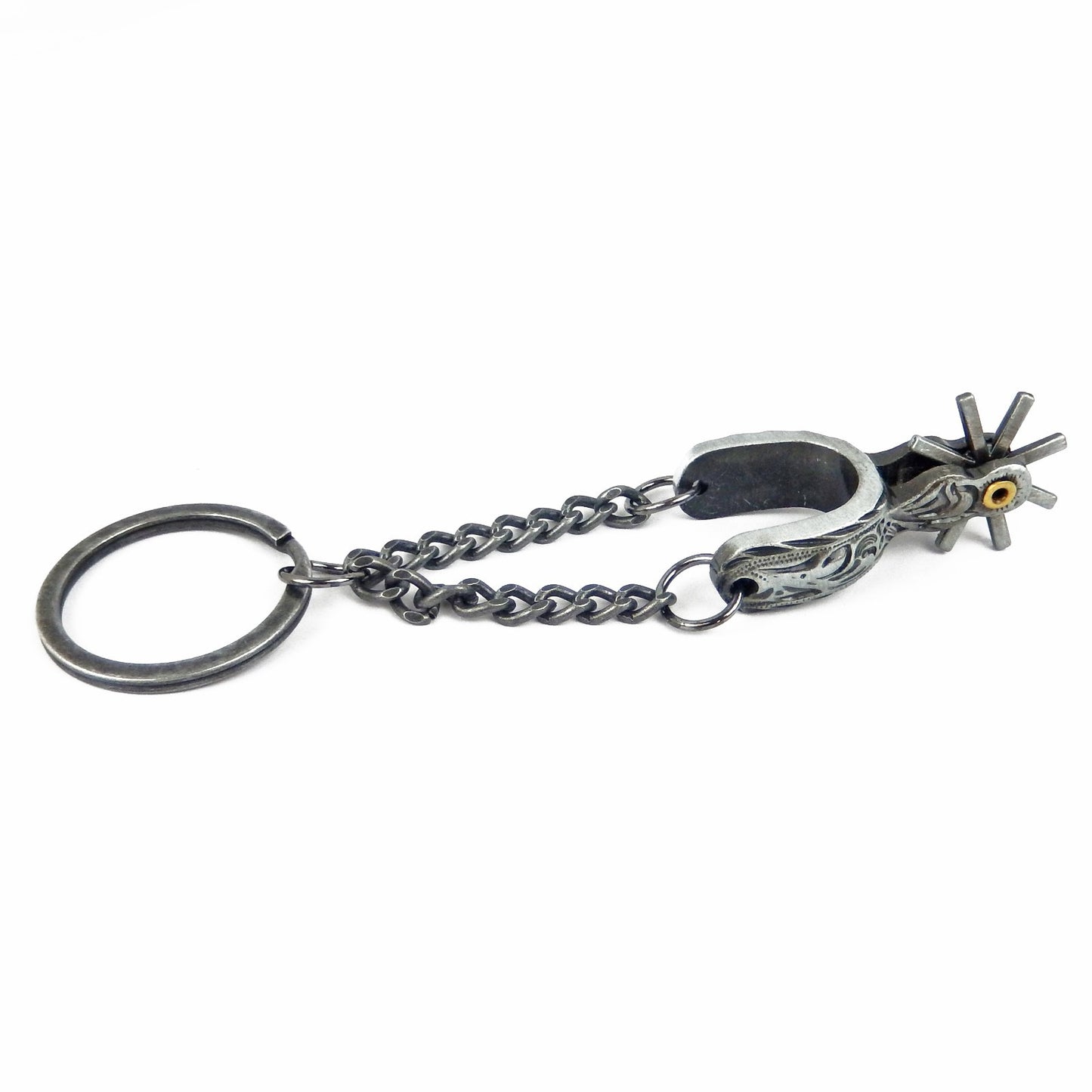 Metal Western Cowboy Spur Keychain Keyring Antique Silver Finish 4 3/4 inch Long