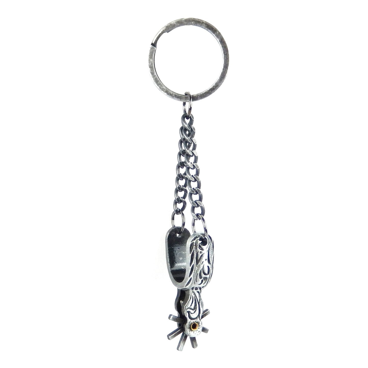 Metal Western Cowboy Spur Keychain Keyring Antique Silver Finish 4 3/4 inch Long