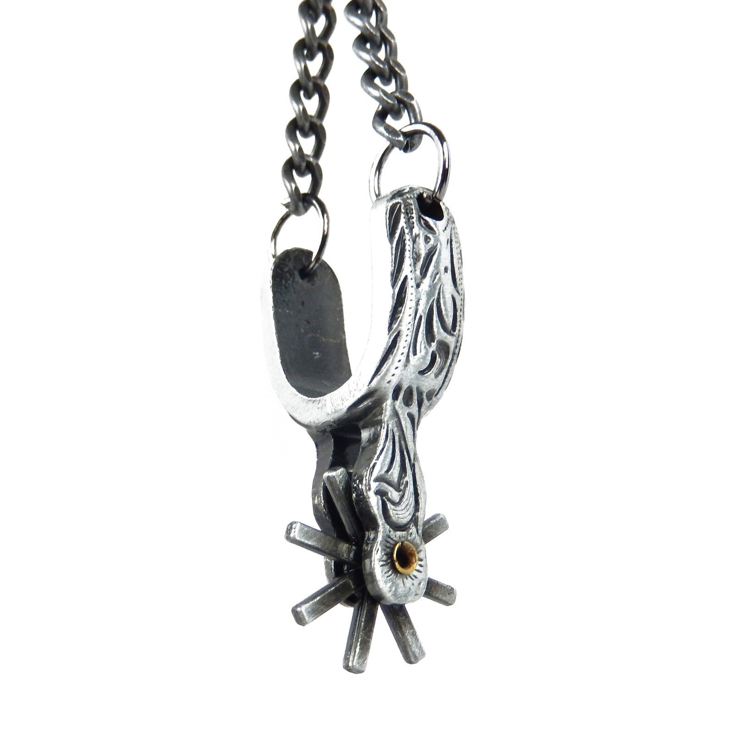 Metal Western Cowboy Spur Keychain Keyring Antique Silver Finish 4 3/4 inch Long