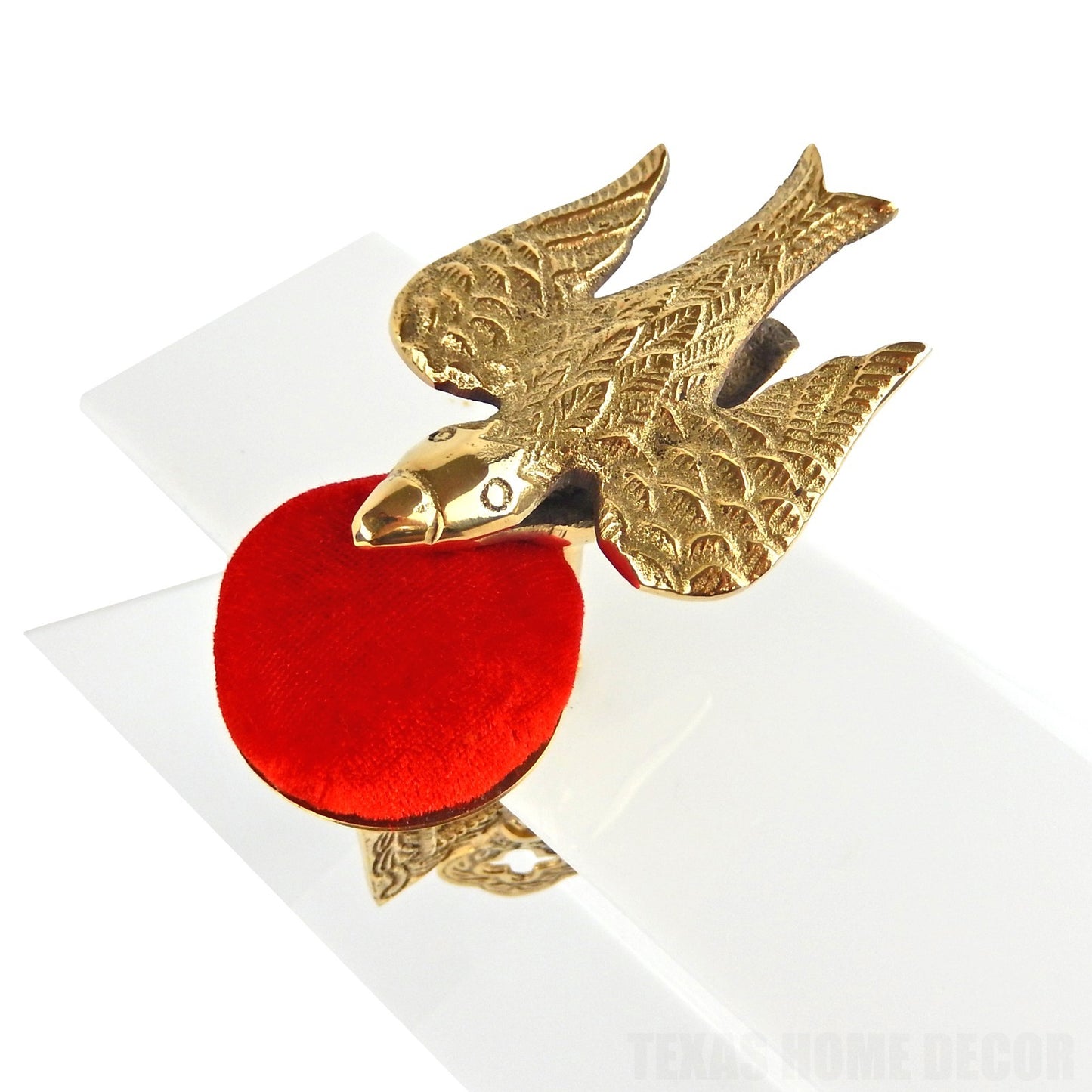 Solid Brass Sewing Bird Table Clamp Red Velvet Pin Cushion Antique Style