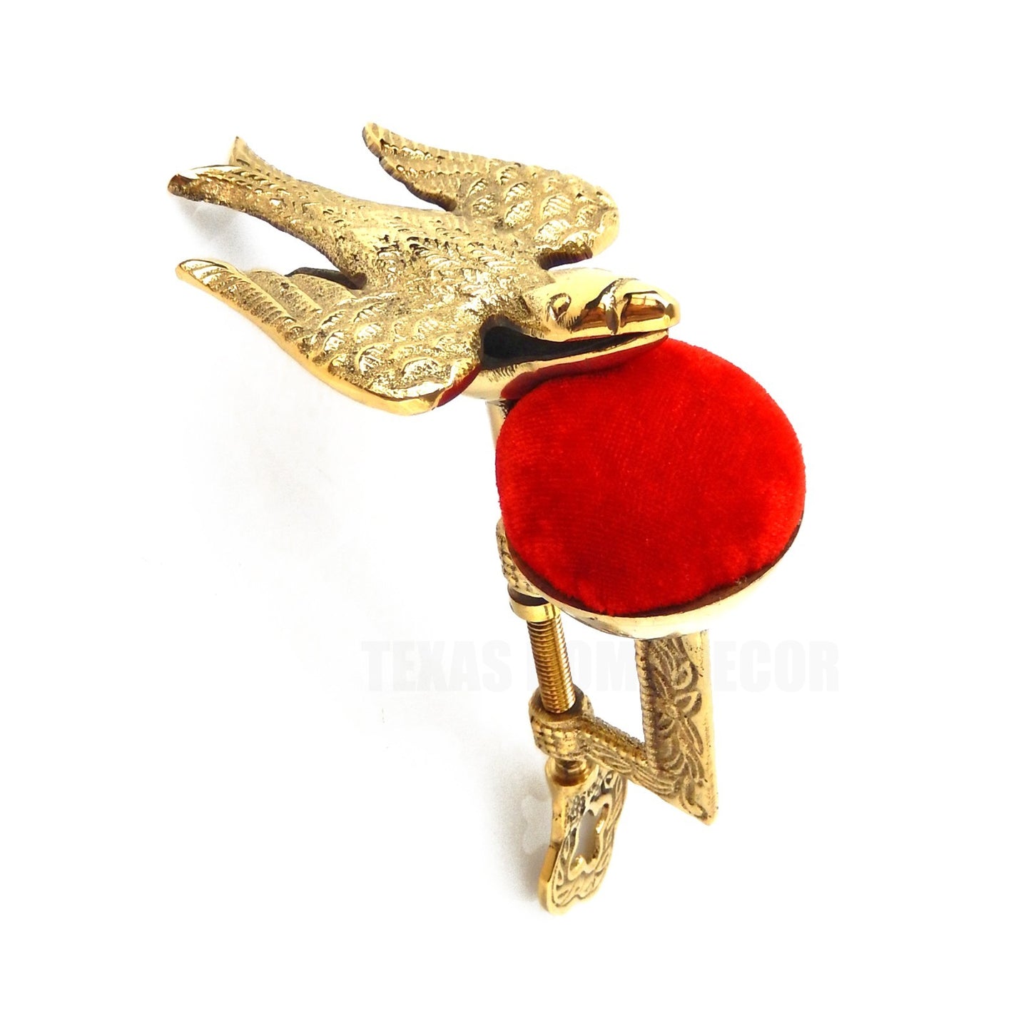 Solid Brass Sewing Bird Table Clamp Red Velvet Pin Cushion Antique Style