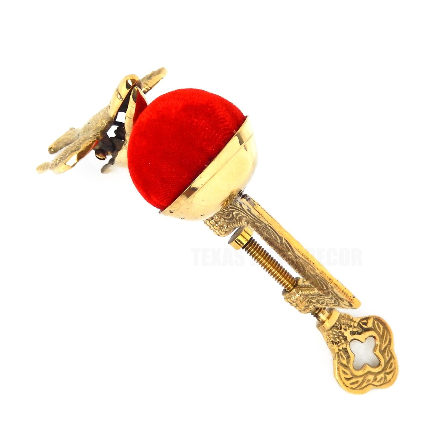 Solid Brass Sewing Bird Table Clamp Red Velvet Pin Cushion Antique Style