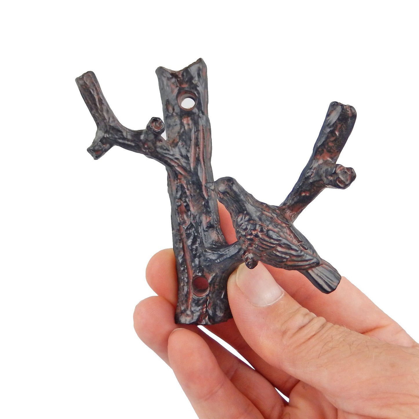Pewter Metal Bird Branch Double Wall Hook Key Towel Coat Hanger Antique Style
