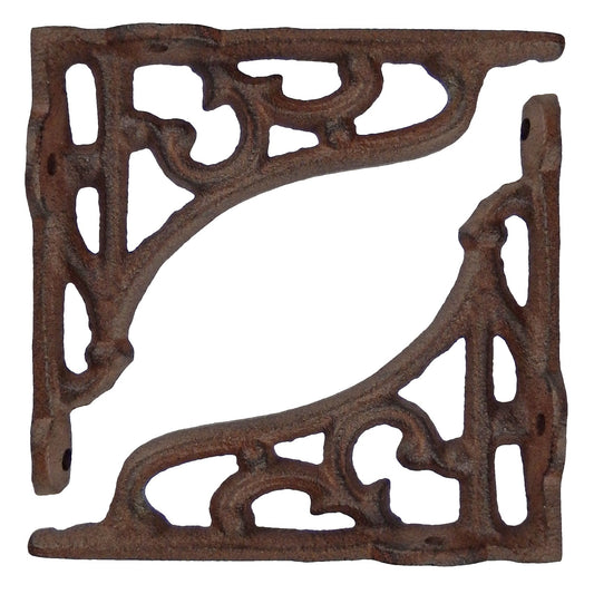 2 Small Vines Shelf Brackets Cast Iron Brace Antique Style Brown 4 x 3.5 inch