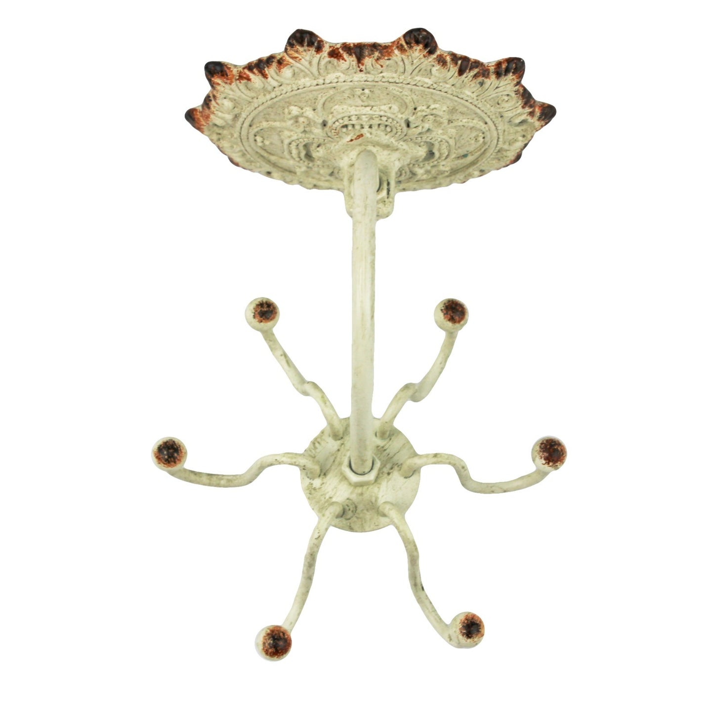 Small Metal Victorian Jewelry 6 Swivel Hooks Wall Hanger Rustic Beige Finish