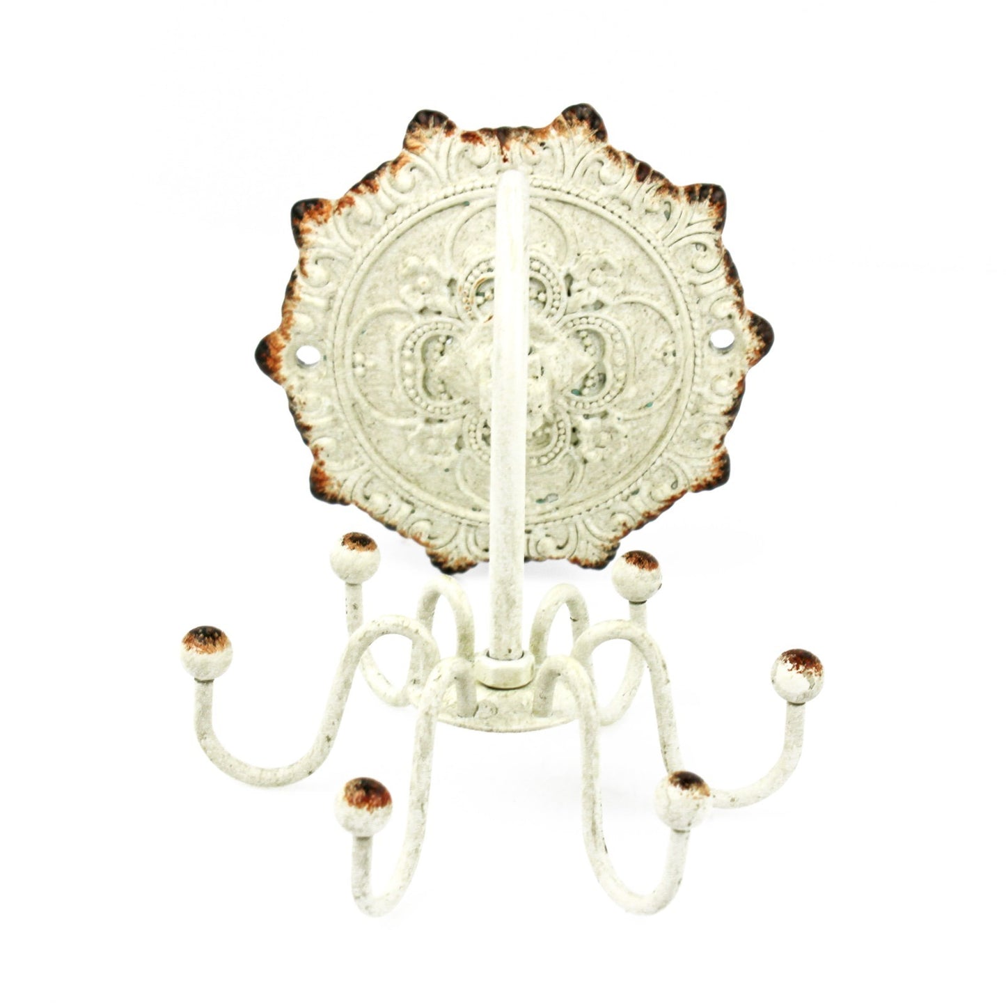 Small Metal Victorian Jewelry 6 Swivel Hooks Wall Hanger Rustic Beige Finish
