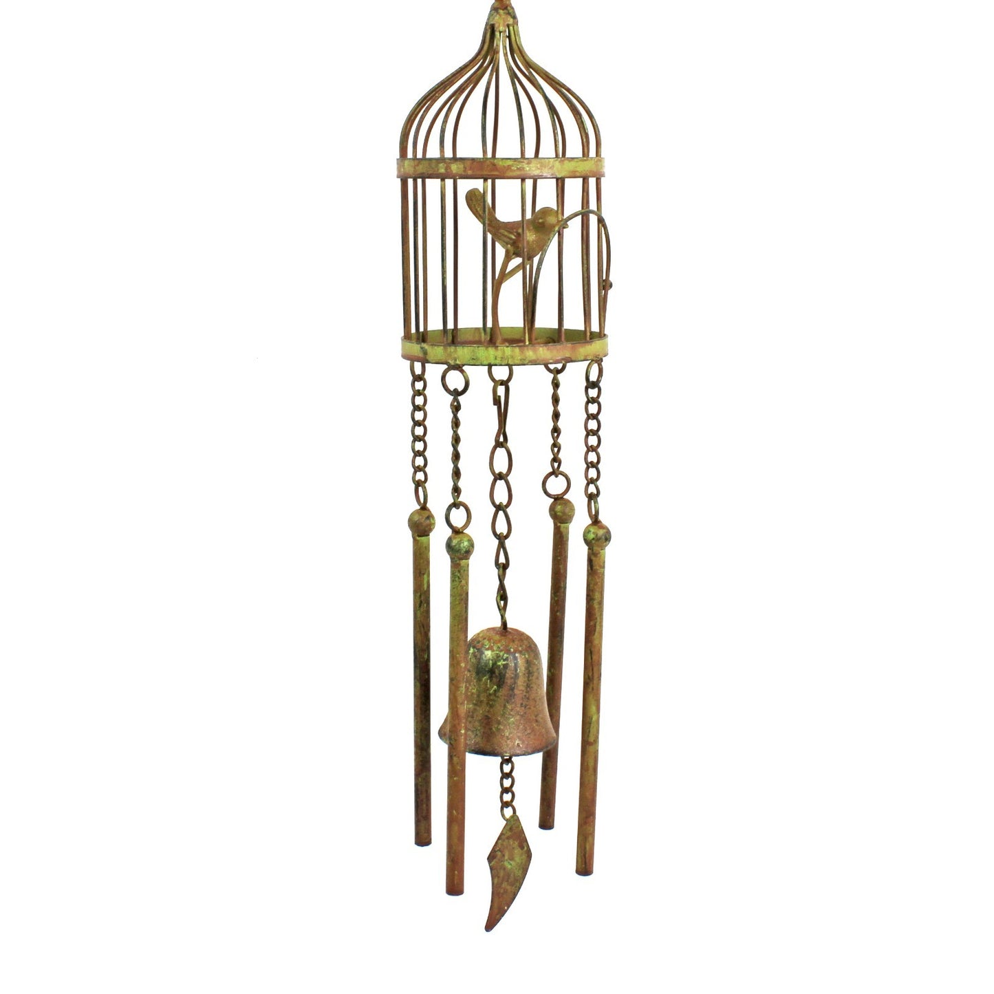 Metal Bird Cage Bell Wind Chime Garden Porch Tree Decor Rustic Verdigris 24 inch